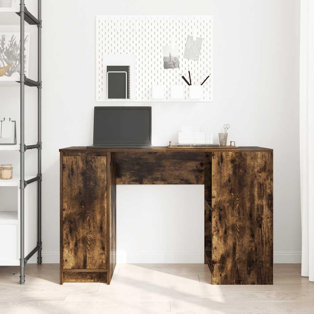 Scrivania in legno di rovere affumicato, 120 x 42 x 76 cm, con cassetto, ripiano, segretario per ufficio, casa, studio, ergonomica, salvaspazio, versatile