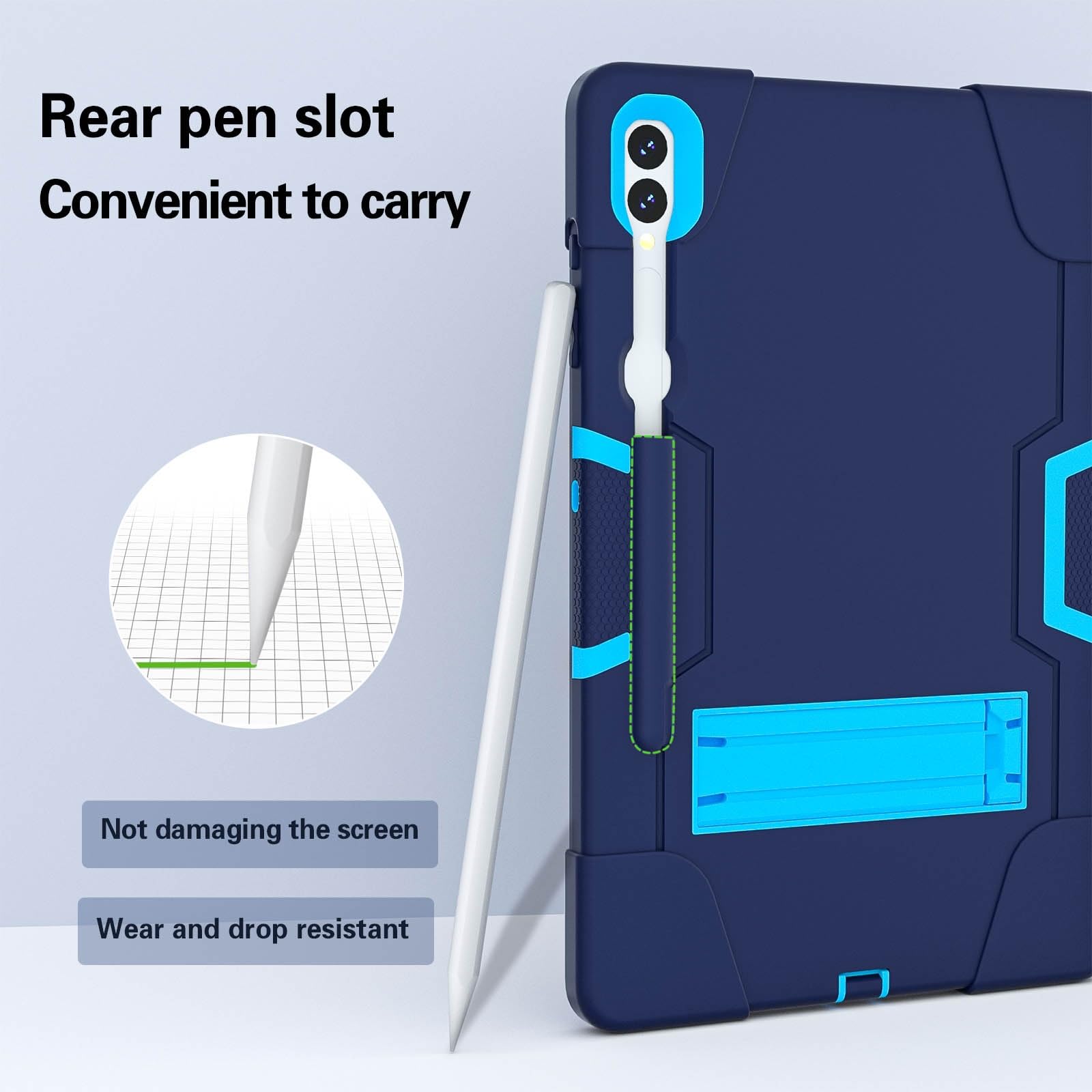 Do Samsung Galaxy Tab S9 Plus/Tab FE Plus SM-X810/X818U 31.5 cm (2023) etui silikonowe do tabletu z podpórką, wytrzymałe, odporne na wstrząsy, wytrzymałe etui ochronne (granatowe + niebieskie)