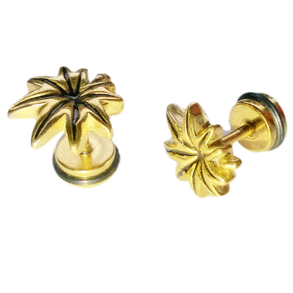 Peki EarringsPair of 16g Stainless Steel Leaf Barbell Stud Earrings Fashion Jewelry