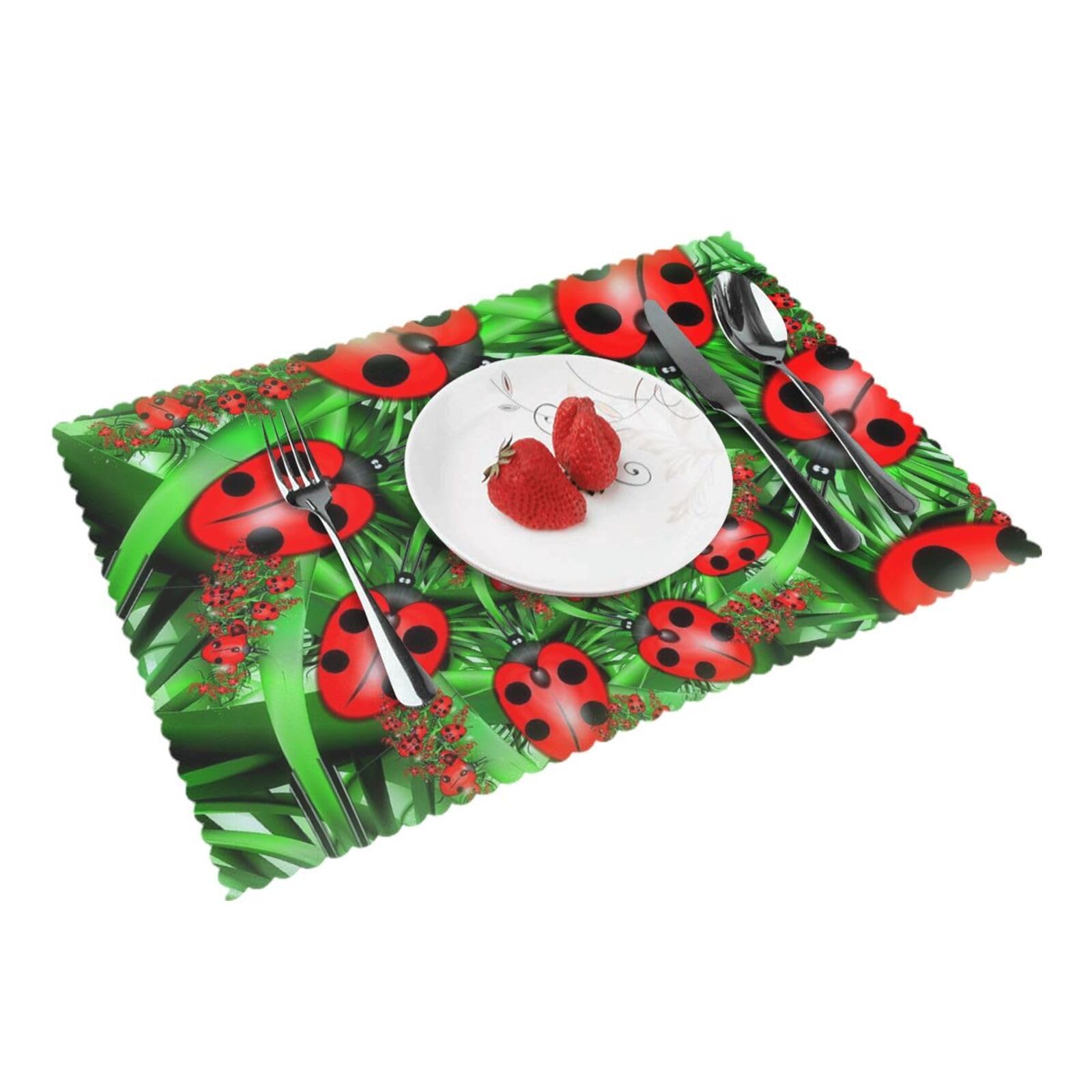 Red Ladybug Printed Placemats Set of 4 PCS Washable Placemat for Kitchen Table Heat-resistant Table Mats 45x30 CM