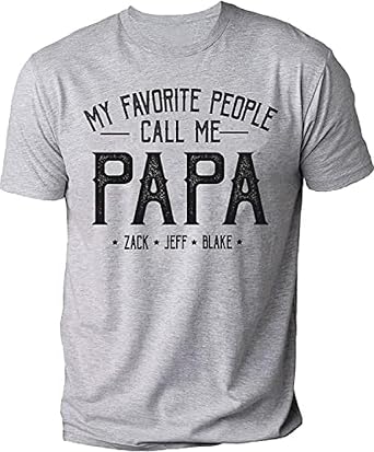 IZI POD - Personalized Papa Kids Grandkids Name T-Shirt for Men,Custom Papa Birthday Christmas for Grandpa
