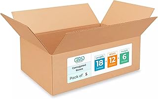 B-18126-5 Medium Corrugated Shipping Boxes 18"L x 12”W x 6"H (Pack of 5) - Excellent Choice of Strong Packing Boxes for USPS, UPS, FedEx Shipping