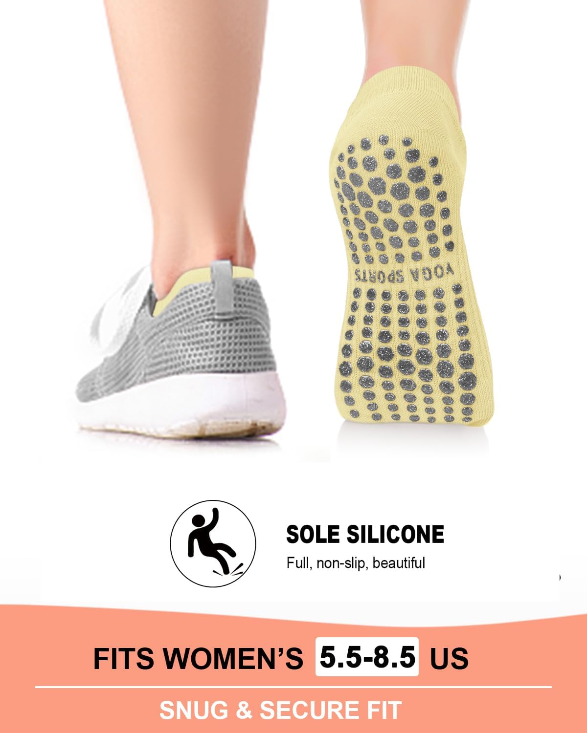 3/6 Pairs Grip Pilates Socks for Women, Non-slip Yoga Athletic Socks for Barre Ballet Barefoot Workout Hospital - Image 3