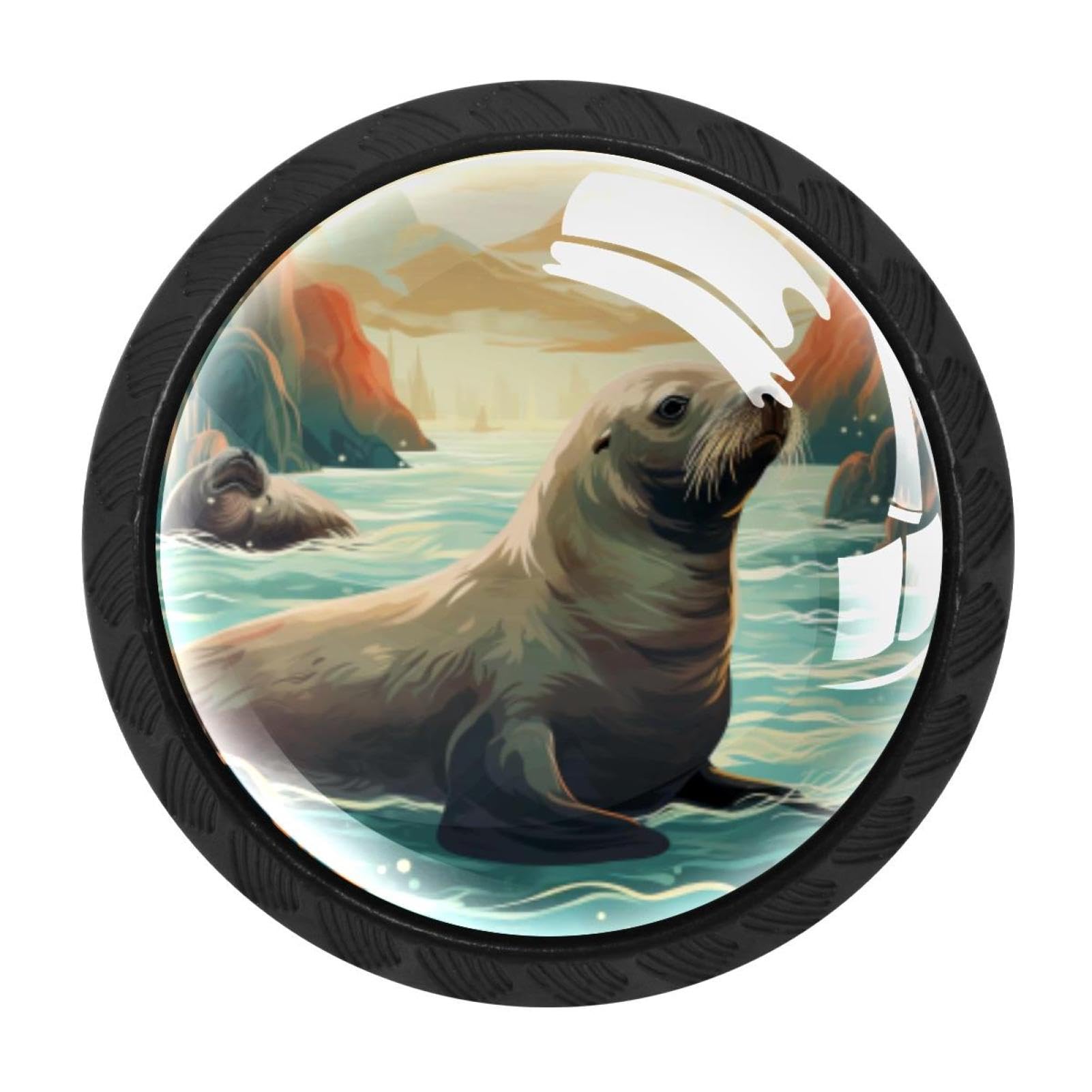 CHENZZZZ Sea Lion Cabinet Knobs 4 Pieces Drawer Kitchen Cabinets Dresser Cupboard Wardrobe Unique Pulls Handles