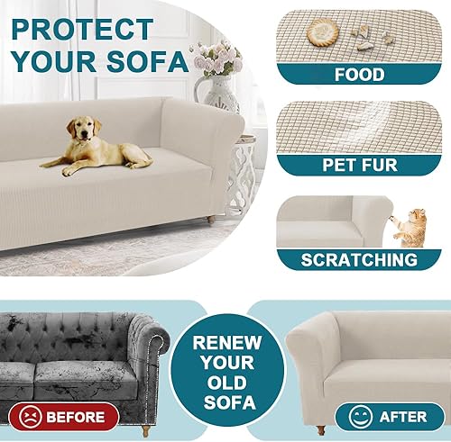 Miniatura 5 de Turquoize Fundas elásticas para sofá Chesterfield para sala de estar, fundas de sofá suaves para sofá de 3 cojines, funda antideslizante para sofá