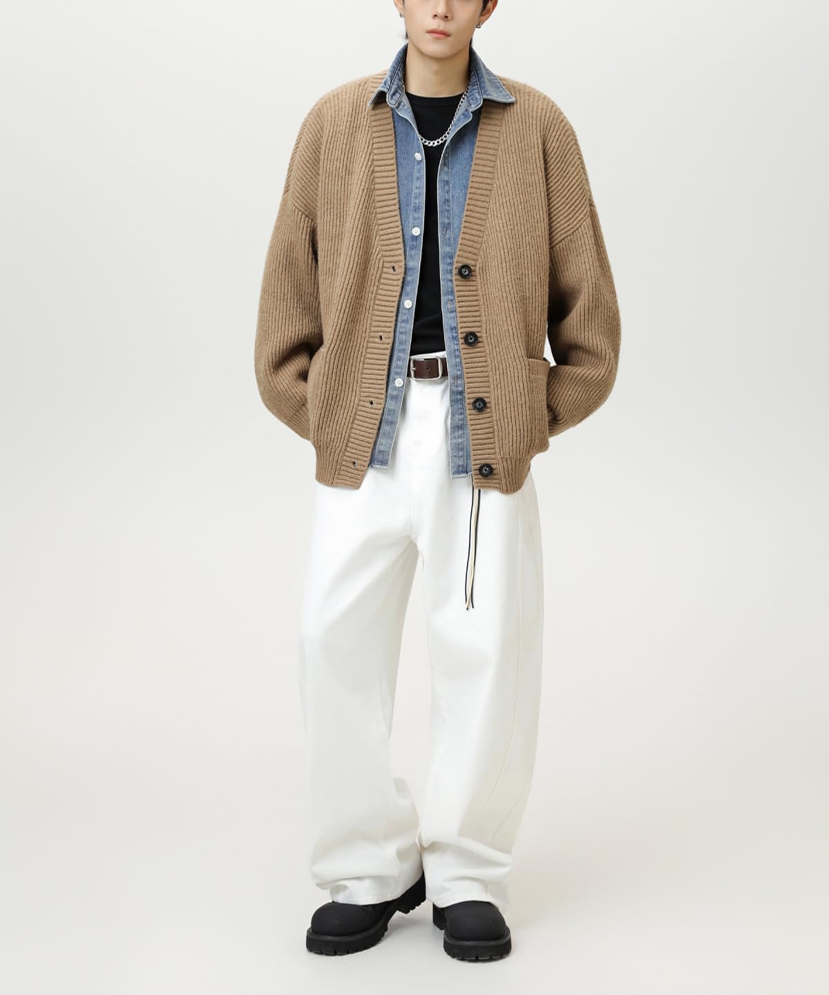 POHADON Mens Cardigan Sweater Button Down Long Sleeve V Neck Cable Knit Sweaters Japanese Streetwear Grunge Clothes - Image 7