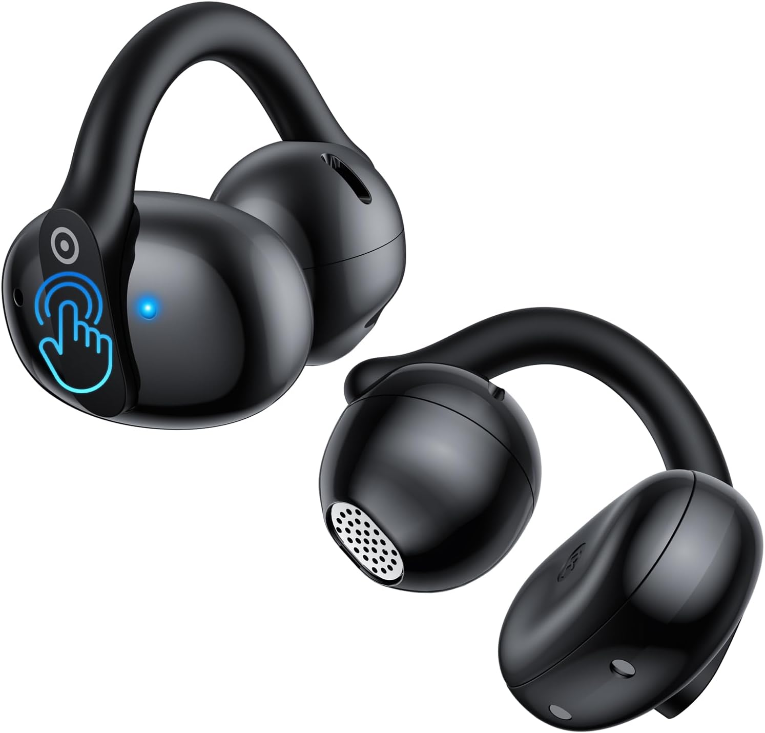 1Mii AI Open Ear Earbuds, Lightweight Clip-On Wireless Earbuds, Open Ear Bluetooth 6.0 Headphones with Display Design, AI Translation Voice Chat Custom EQ via App, for Sports, Running, Workout, Black