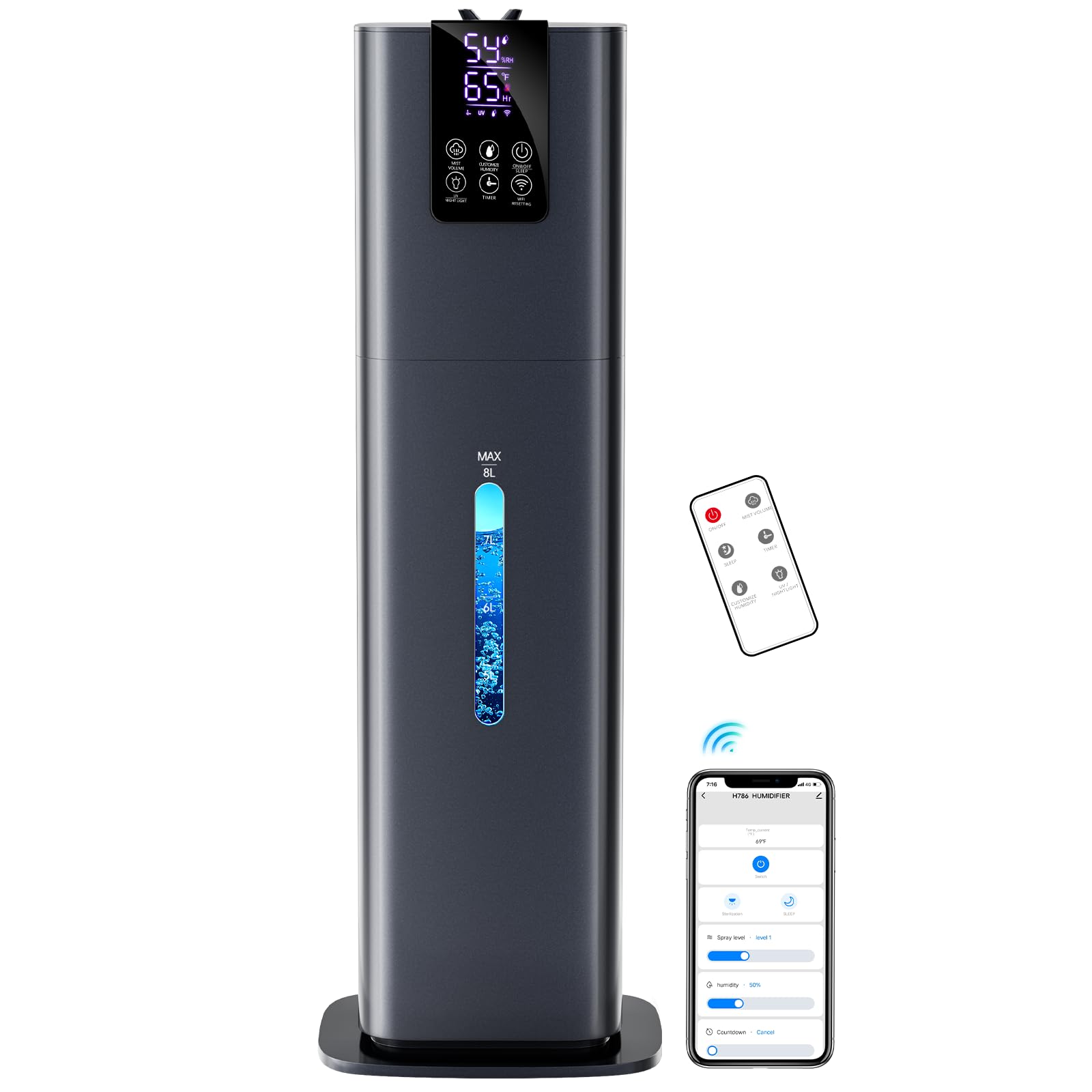Smart Humidifiers Large Room Bedroom Home 2 11Gal 8L Quiet Top Fill Cool Mist Humidifier Smart App Remote