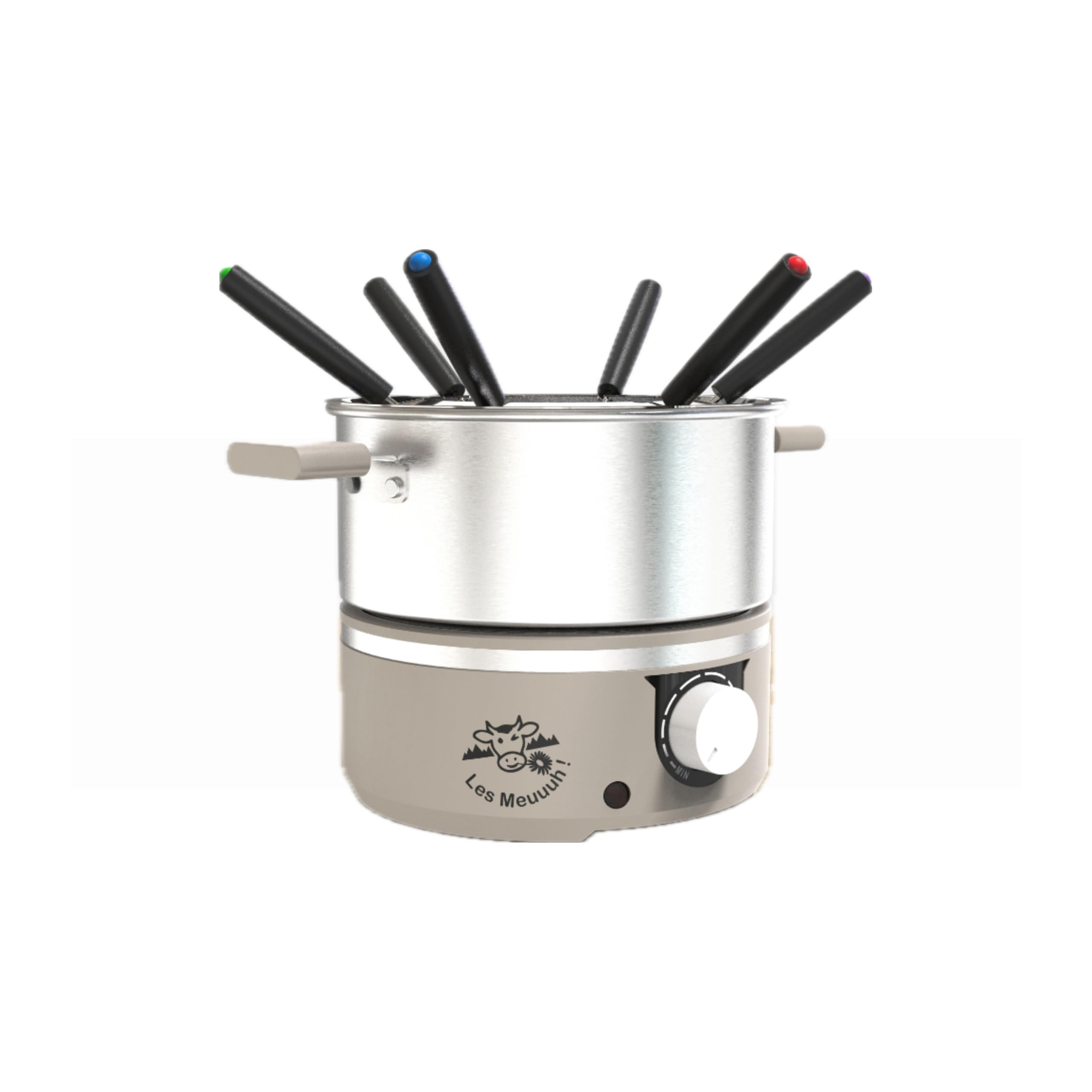 LITTLE BALANCE 8964 Little Fondue Meuuuh...!, Appareil à fondue 6 personnes, Caquelon inox, Compatible induction, 1,8 litres, 650 W, Muscade