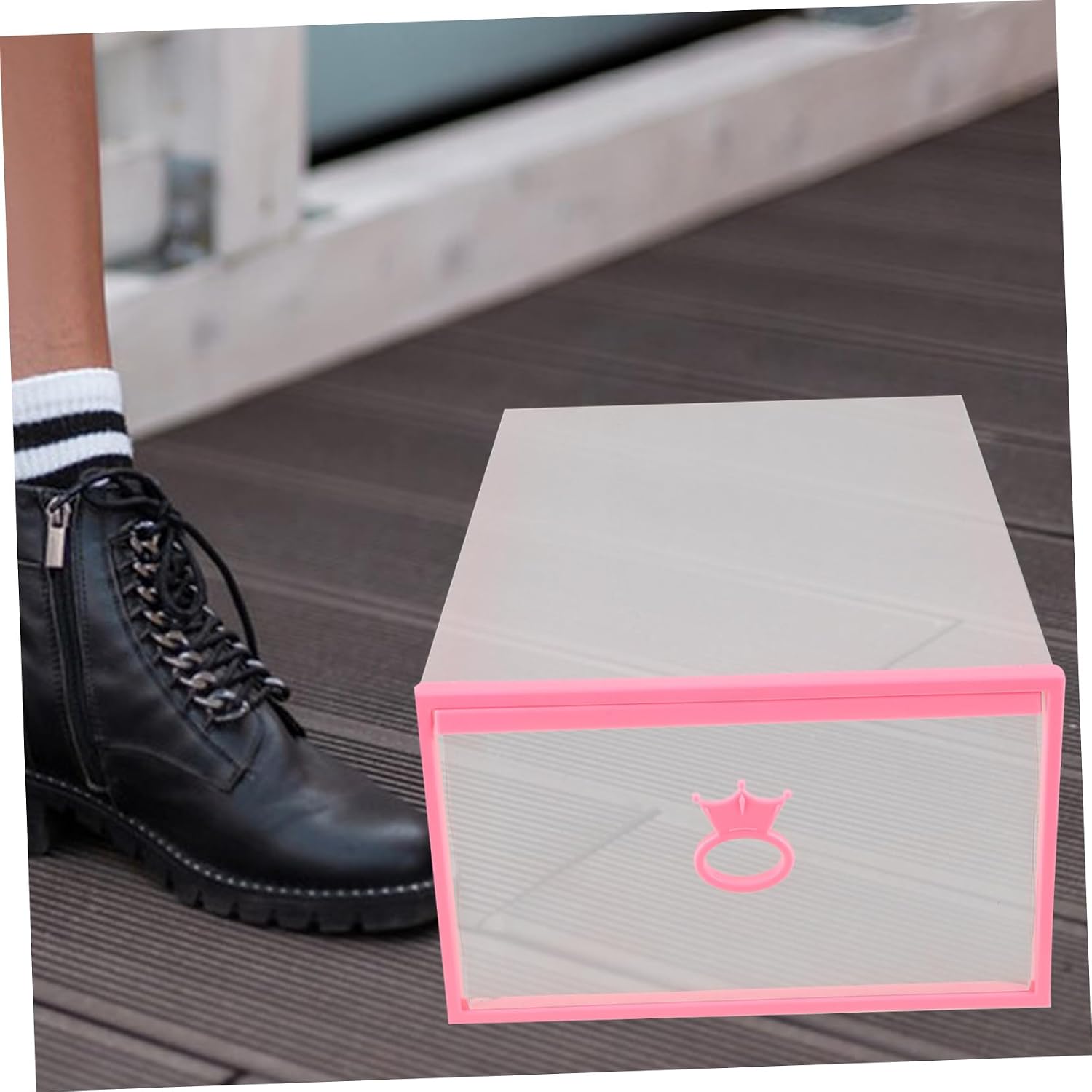 PRETYZOOM Sneaker Boxes Stackable Drawer-style Cabinet Shoes Container Window Shoes Holder Storage Box