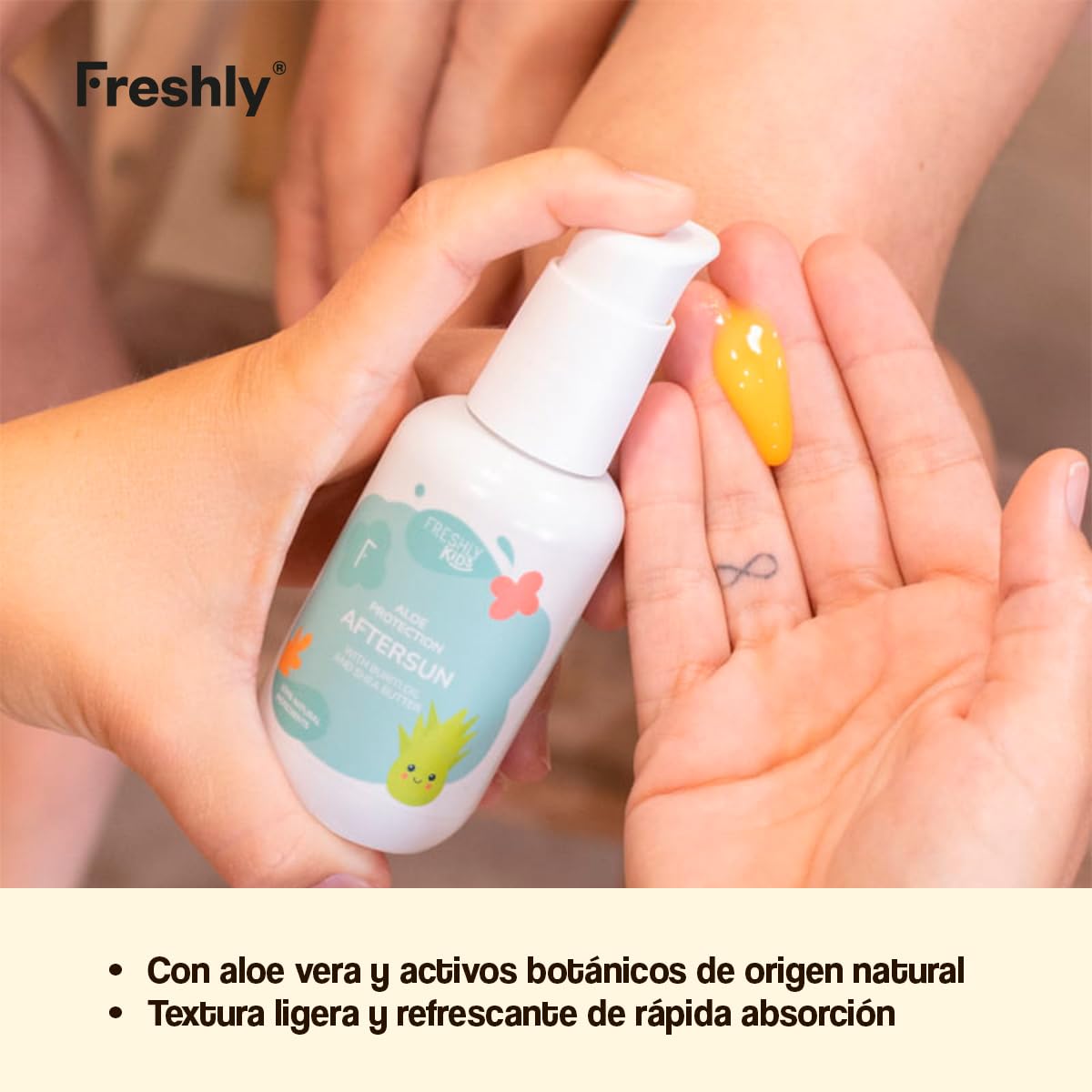 Freshly Cosmetics | Aloe Protection Aftersun | Aftersun con Aloe Vera para Bebés y Niños | 100 ml | Loción Refrescante e Hidratante para Piel Sensible