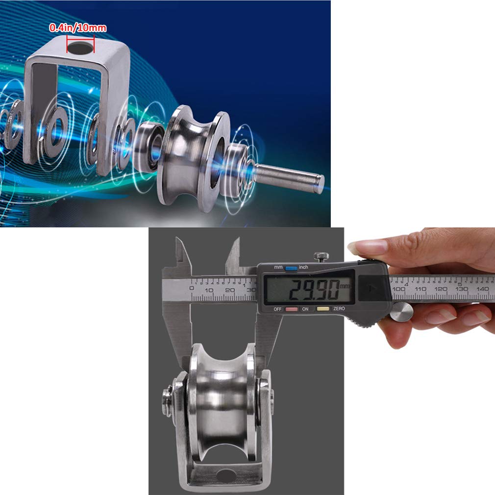 Lenkrollen, Räder 1 Stück U-Nut-Lenkrolle, Hochleistungs-Schienenrolle, Übersetzungs-Richtungsrolle aus Edelstahl 304, for Rundrohr, Drahtseilschiene, Schiebetür, mechanischer Industriewagen (22 mm)(2