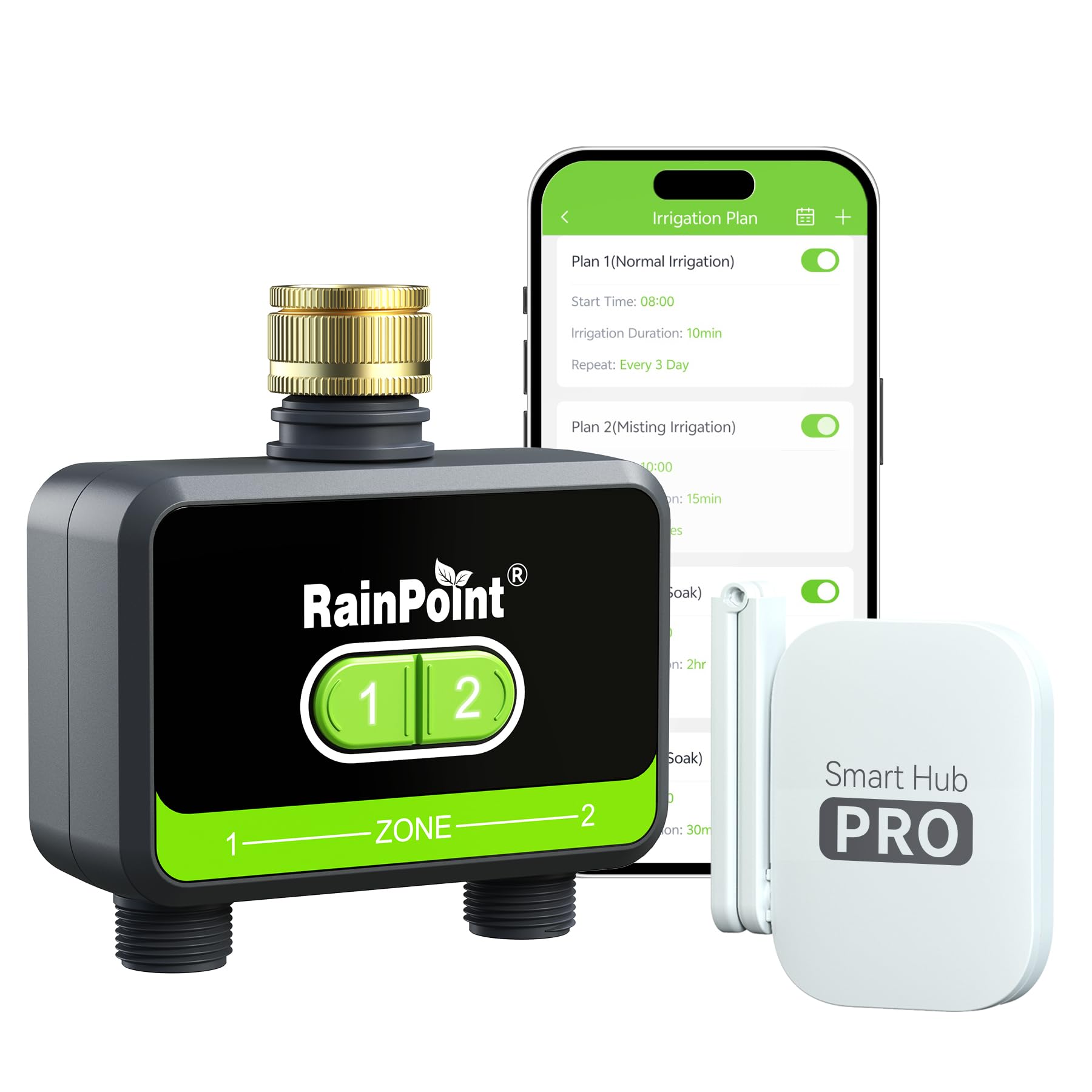RAINPOINT Bewässerungscomputer WLAN 2 Ausgänge, Messingeinlass, Automatische Garten Bewässerungsuhr mit App/Sprachsteuerung, WLAN Bewässerungssystem für Gewächshaus Garten