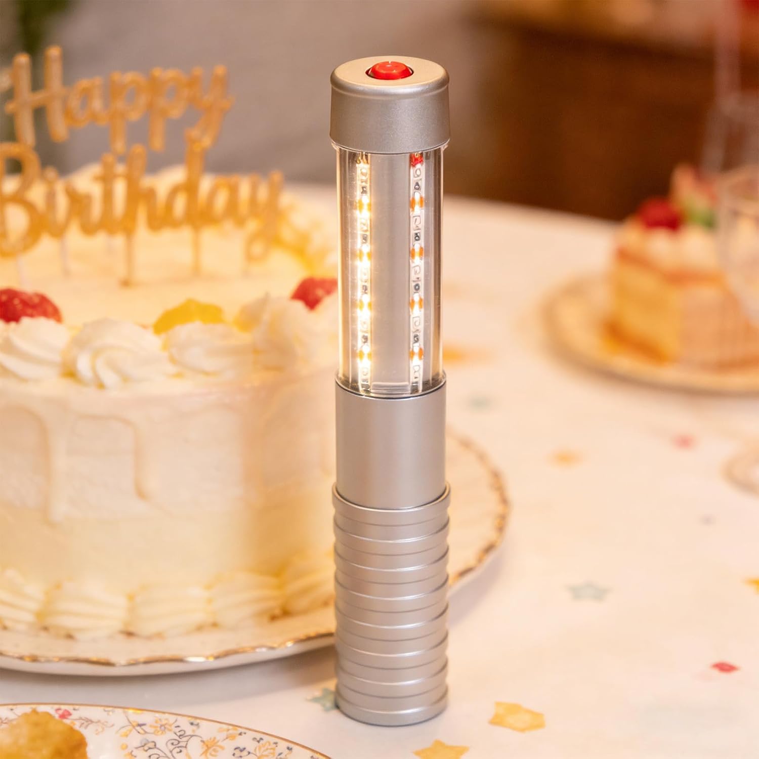 Strobe Bottle Girl Lights Baton Reusable Rechargeable LED Bottle Service Lights Service LED Champagne 2 Pcs for Bar Club Birthday Weddings Parties(Silver, White Light)