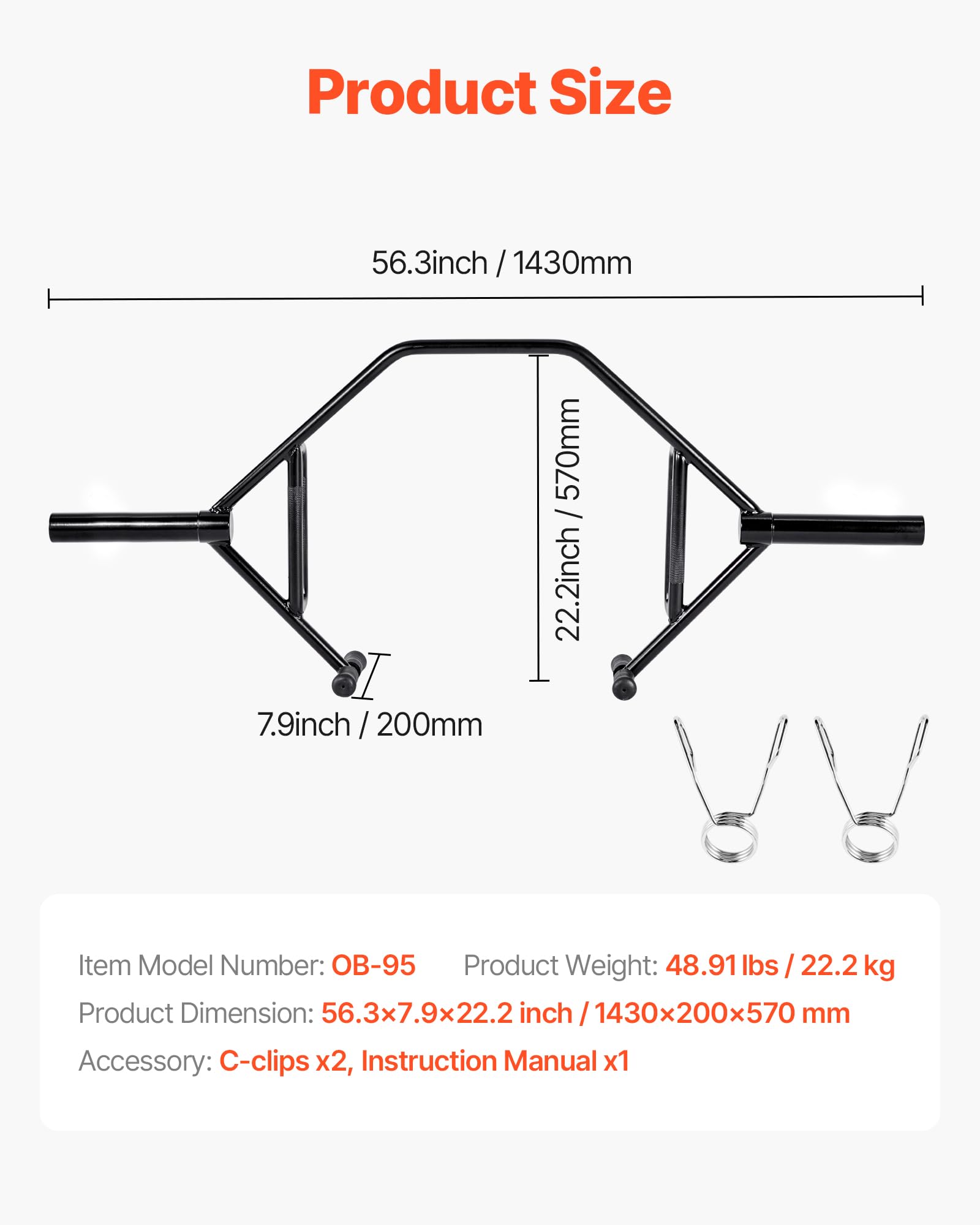 VEVOR Sześciokątny drążek pułapkowy, otwarta rama, sześciokątna sztanga 50 mm, nośność 360 kg, drążki z radełkowanymi uchwytami, sprzęt do podnoszenia ciężarów i treningu siłowego, domowa siłownia do