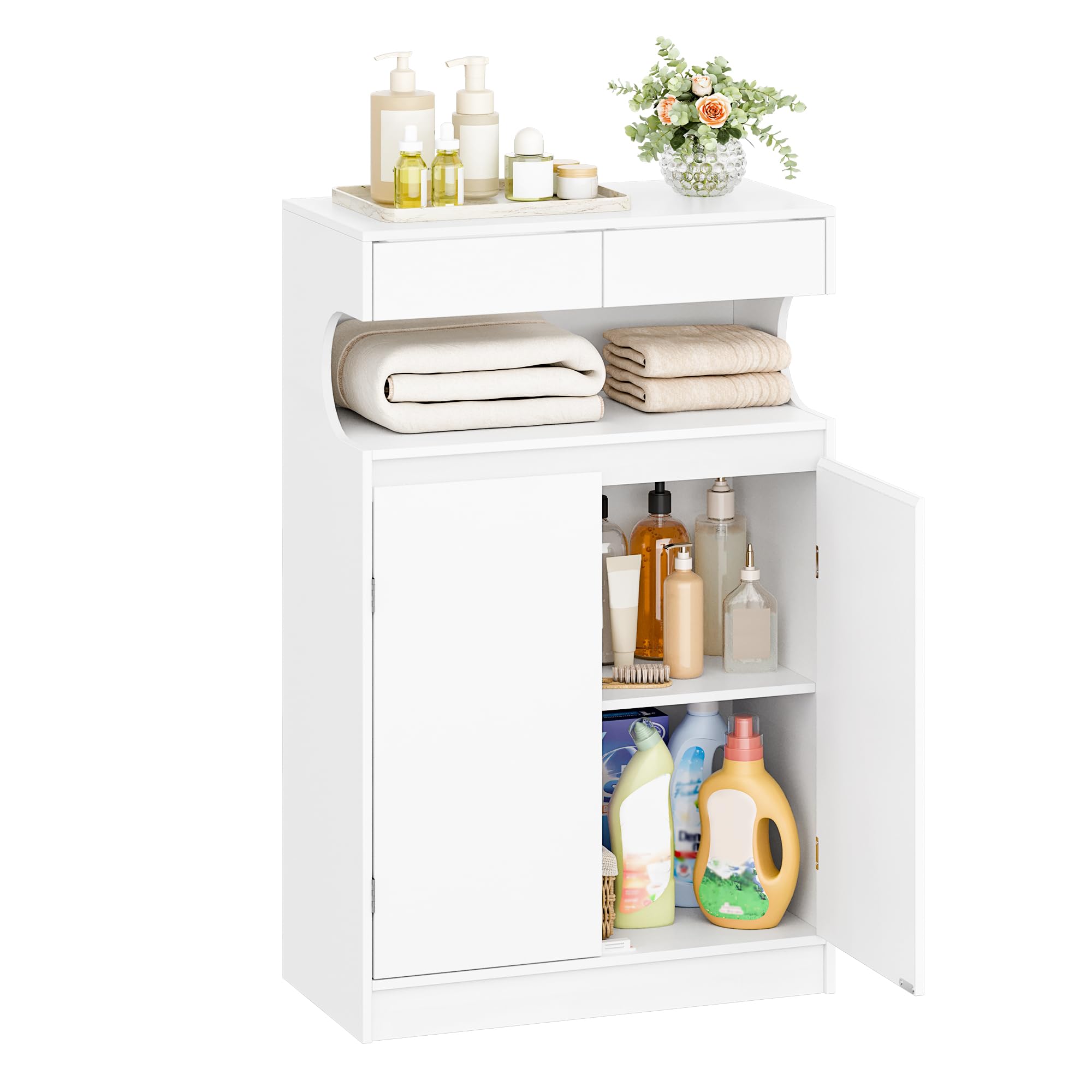 Hzuaneri Mobile da Bagno, mobiletto bagno con 2 cassetti e 2 ante, design semplice e moderno, con ripiani regolabili, per Bagnos, Soggiorno, Ingresso, Cucina, 30 × 60 × 90 cm, Bianco lino, SC63903X