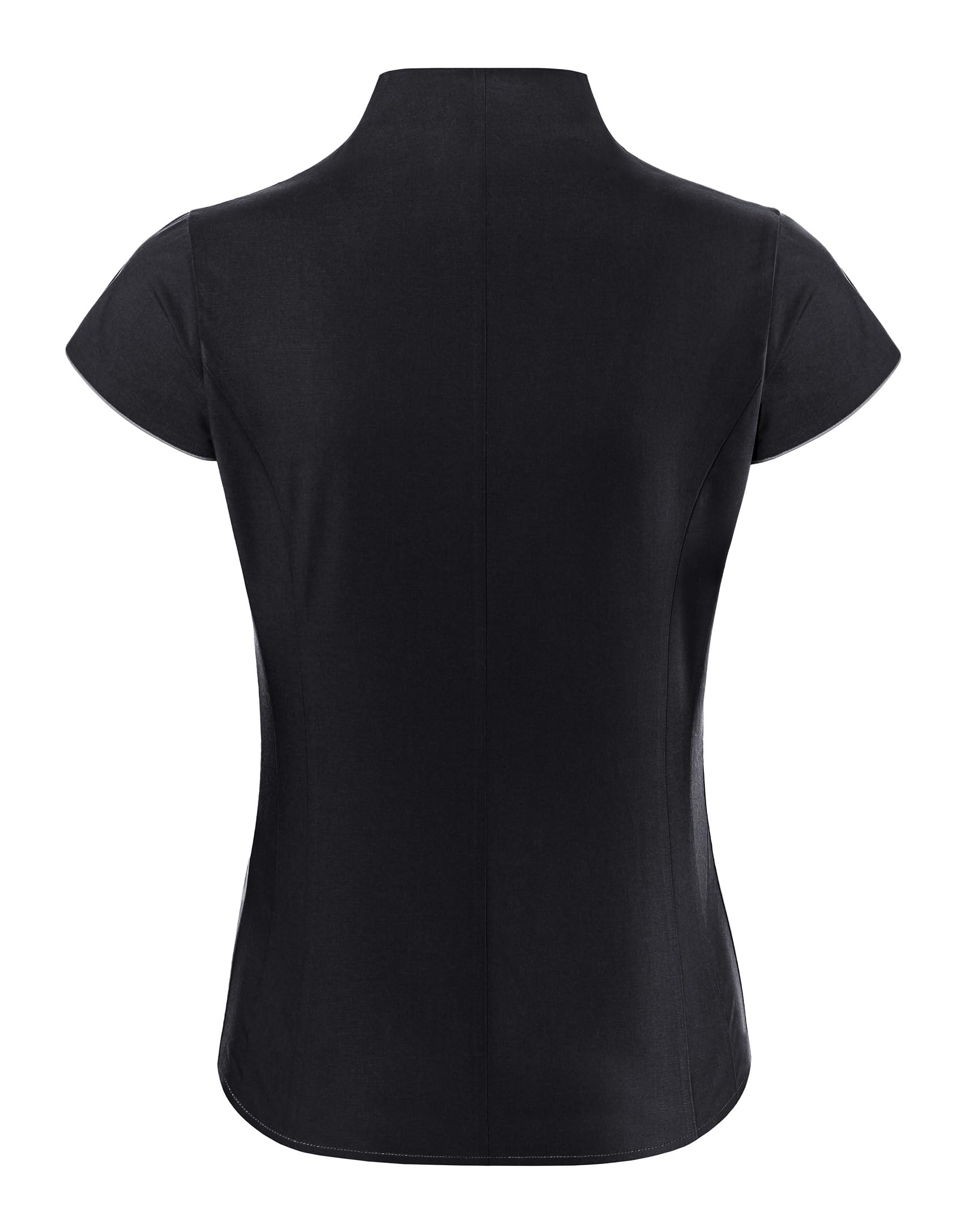 Vincenzo Boretti Damen Bluse mit Kelchkragen leicht tailliert 100% Baumwolle bügelleicht Kurzarm ärmellos Hemdbluse mit Stehkragen elegant festlich auch für Business