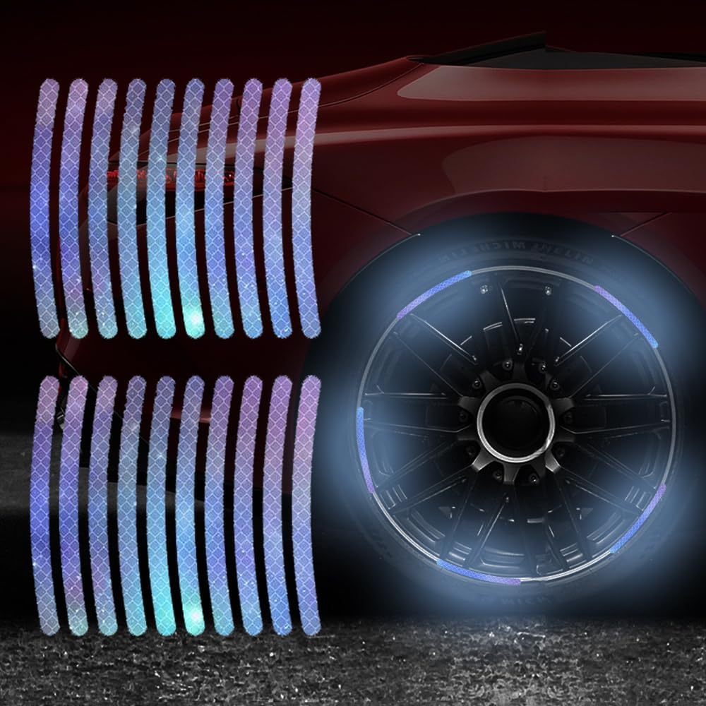 Reflective Car Wheel Stripe Stickers, 40 Pcs Car Tire Rim Safety Decorative Stickers for Motorcycle Bike Truck Car Decals