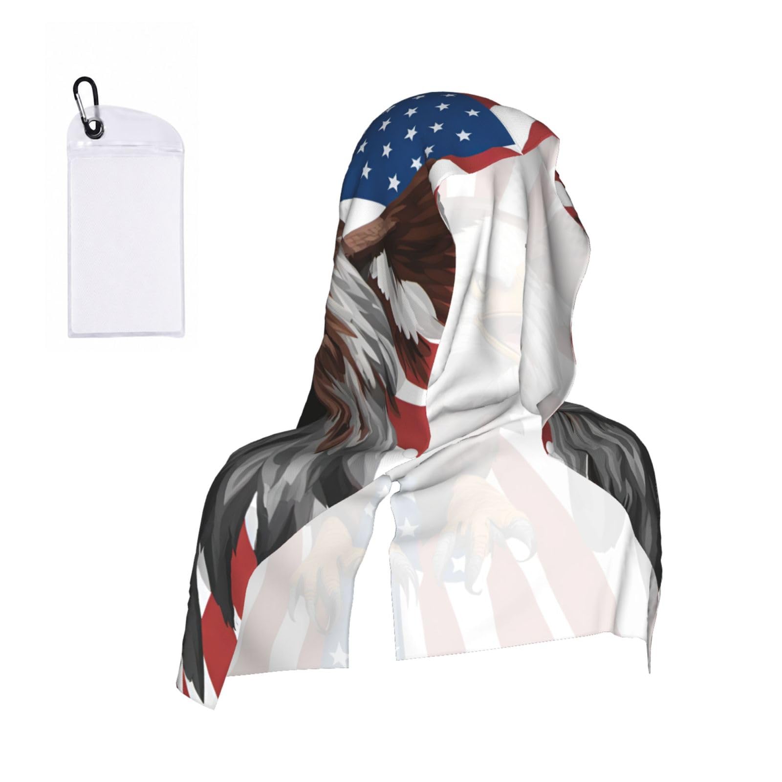 DUWAA Eagle With Usa Flag Print Reusable Hoodie Cooling Neck Wrap, Hot Weather Outdoor Sports Workout Head Towel For Stay Chill