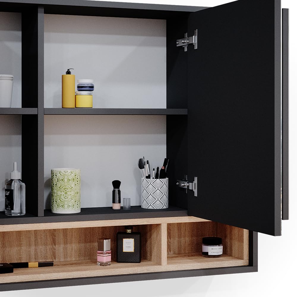 Vicco Armoire de Toilette Beatrice, Anthracite, 80x72cm | pour montage mural avec étagères ouvertes