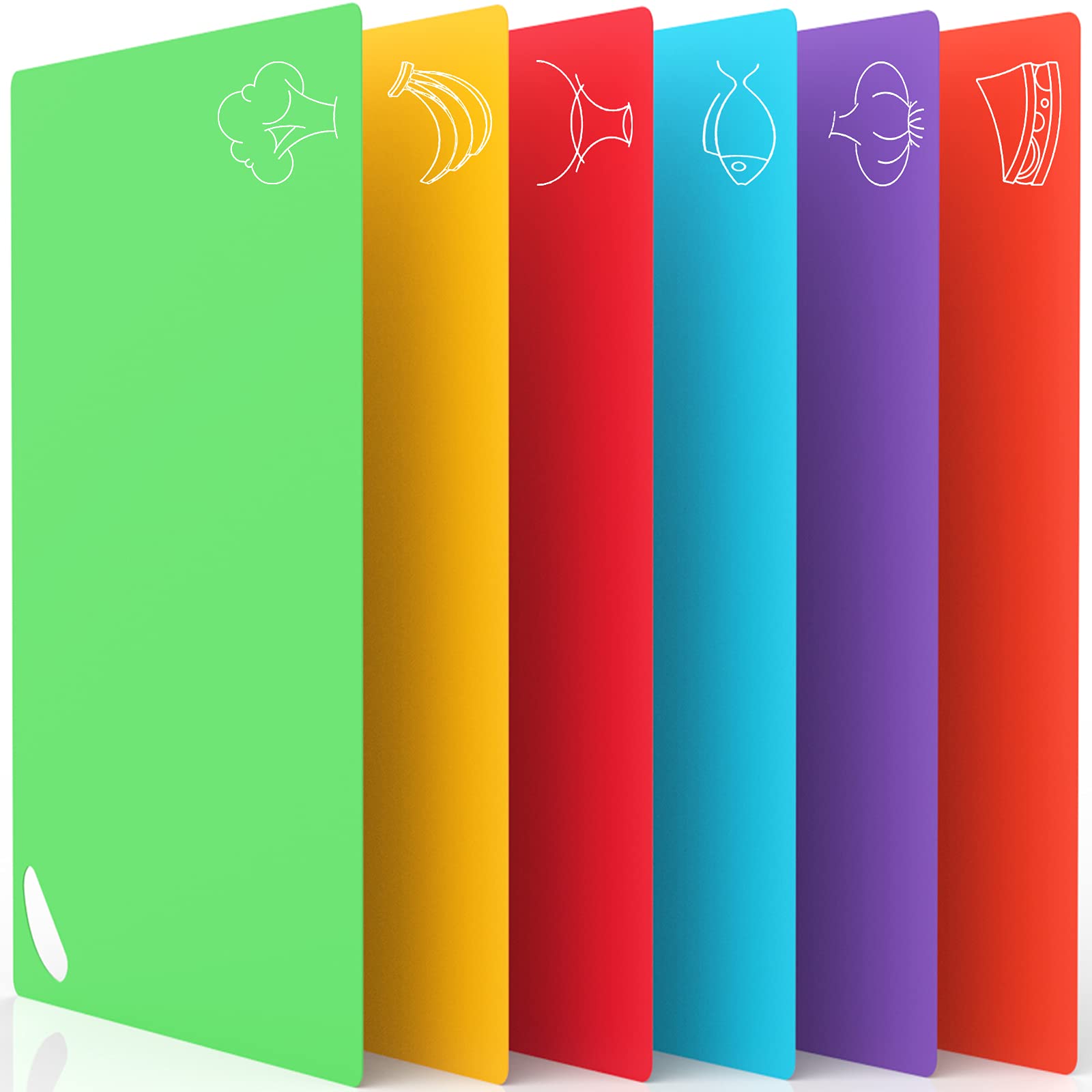 Flexible Cutting Board CHIENTUNG Cutting Mats Plastic Chopping Mats Sheets for Kitchen Dishwasher Safe, Food Icons & Easy-Grip Handles, BPA-Free, Non-Porous(Set of 6)