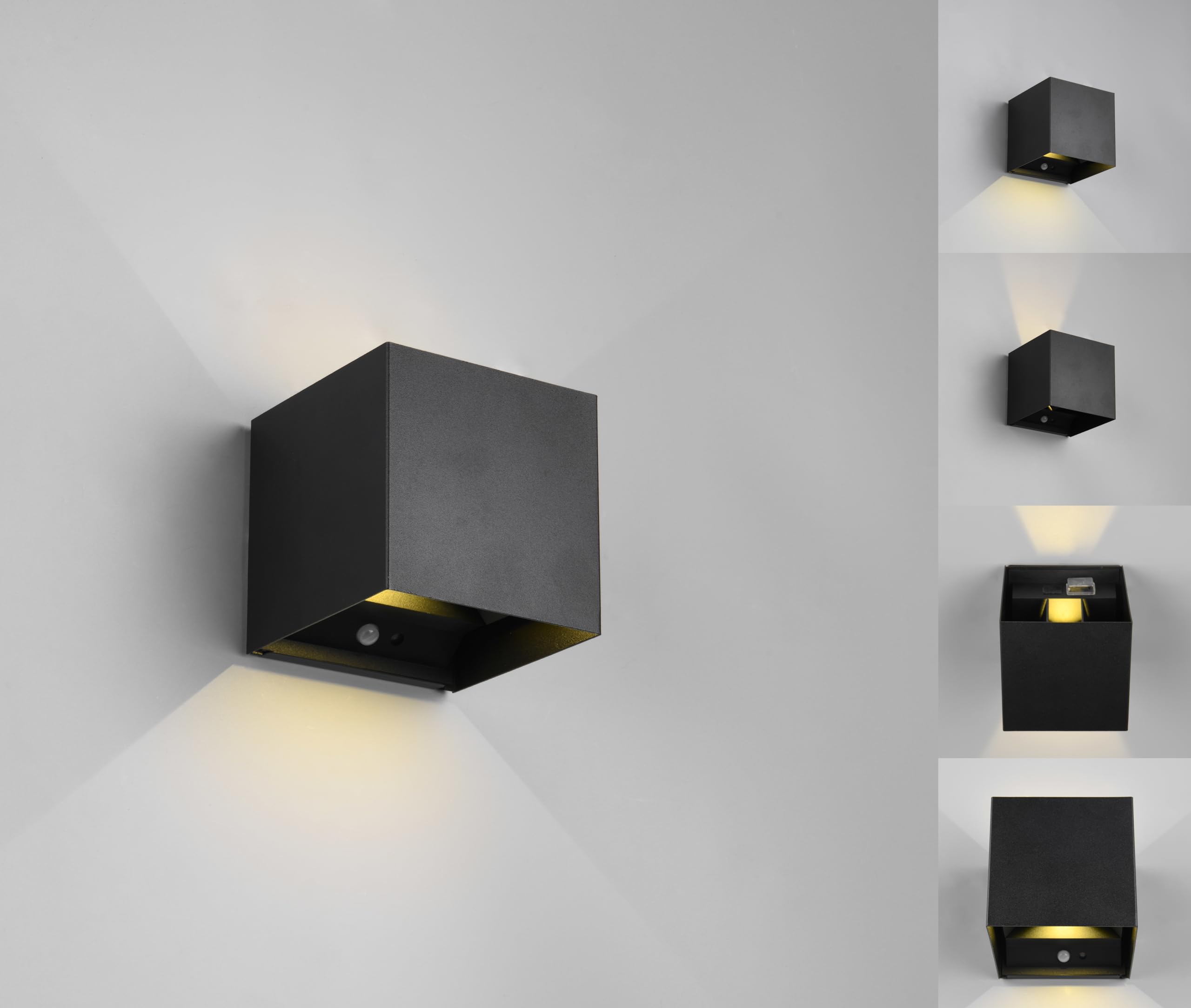 Reality Leuchten Talent R27759132 lampa ścienna LED, kolor czarny, matowy, magnetyczny uchwyt ścienny, w zestawie 2 x 0,5 W, czujnik zmierzchu, czujnik ruchu, oświetlenie w górę i w dół, gniazdo