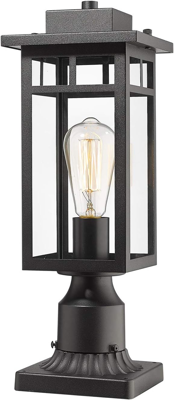 CALDION Outdoor Post Light Fixtures, Exterior Pole Light Pillar Lantern with Pier Mount Base, Balck Finish with Clear Glass Shade, Post Lantern for Garden, Patio, Pathway, 2486-1G