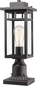 CALDION Outdoor Post Light Fixtures, Exterior Pole Light Pillar Lantern with Pier Mount Base, Balck Finish with Clear Glass Shade, Post Lantern for Garden, Patio, Pathway, 2486-1G