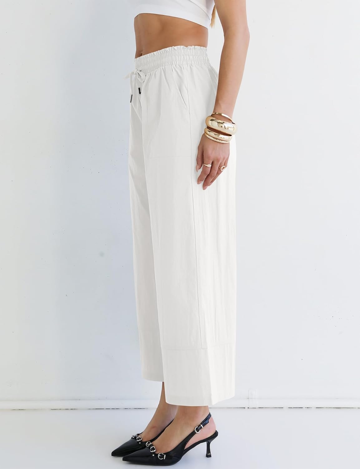 LOMON Women's Wide Leg Pants Dressy Casual Palazzo Pants Flowy Slacks Elastic Waist with Pockets - Image 2