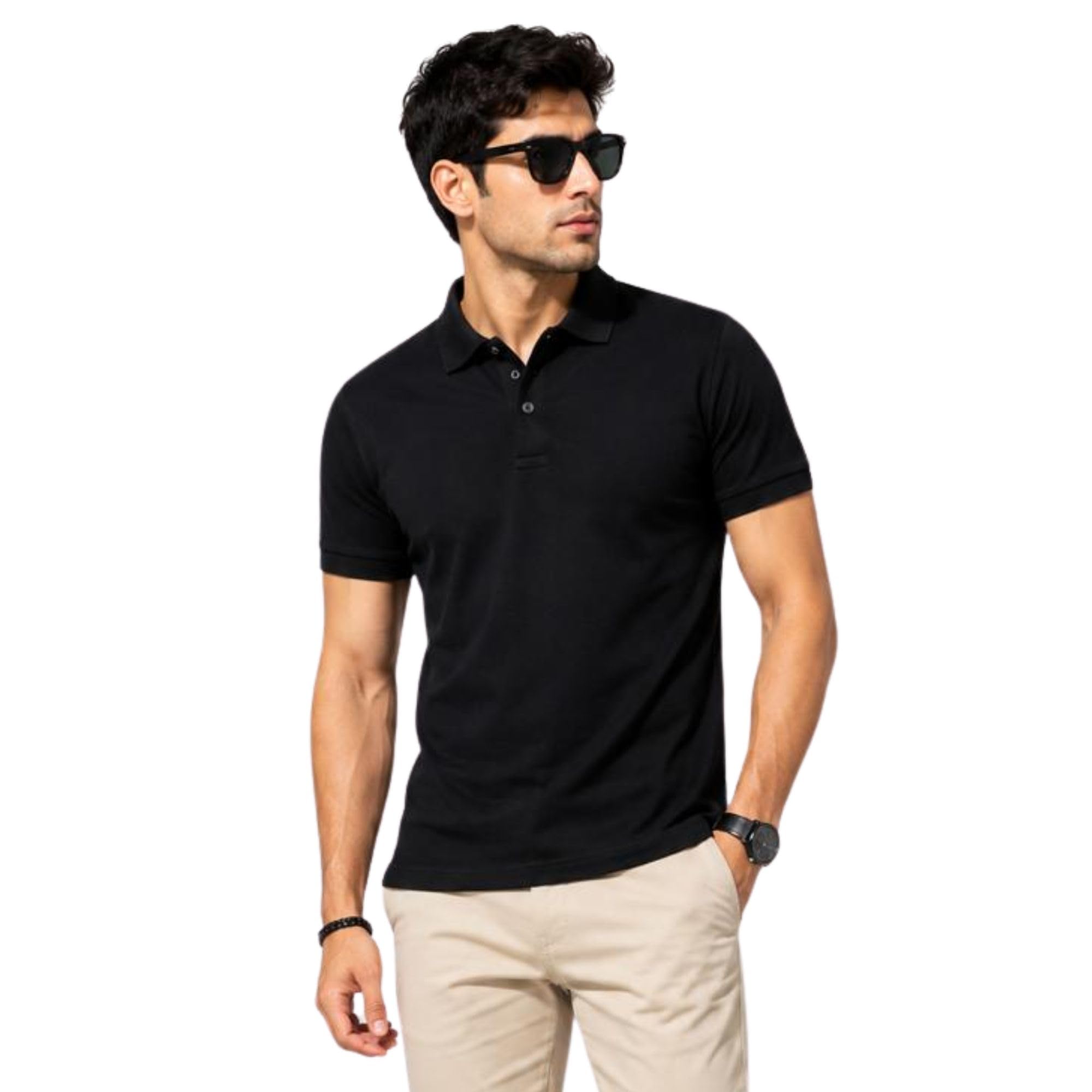 Men's Solid Black Polo T-Shirt | Regular Fit | Premium Cotton Blend | Half Sleeve Casual Polo-picture-10