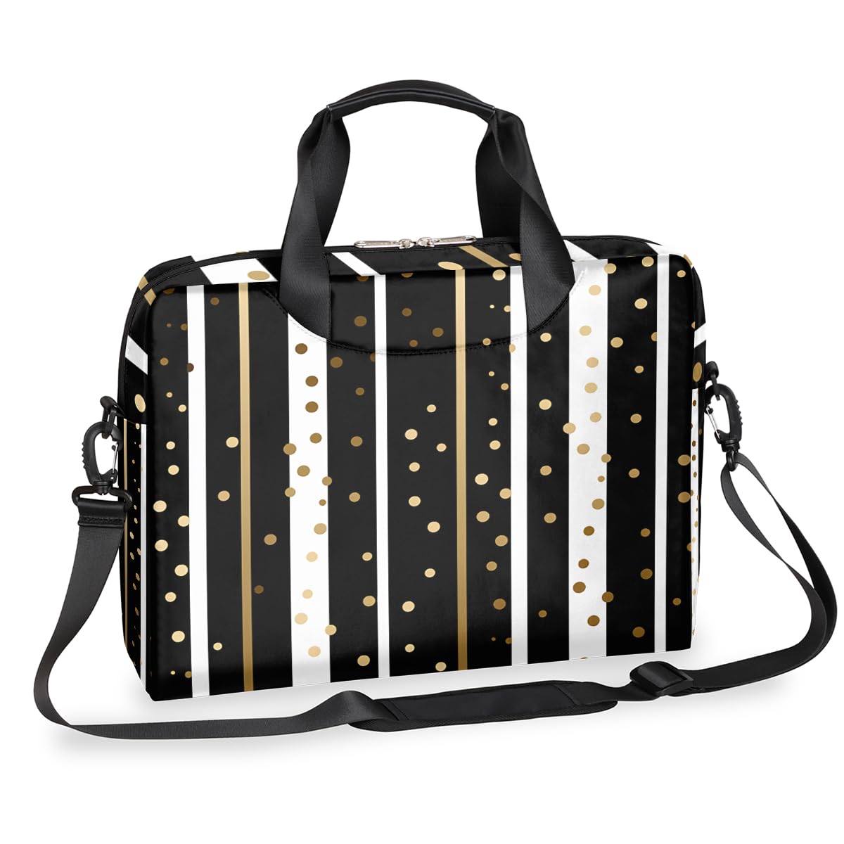 Borsa per computer portatile da 15,6 pollici da 16 pollici con linee a pois dorate, custodia per computer portatile, impermeabile, borsa a tracolla per donne e uomini, Nero