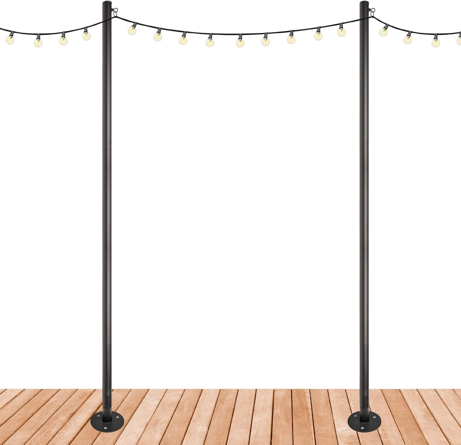 Premium String Light Poles - 2 Pack - Extends to 10 Feet – Deck Mount (Wood/Concrete)