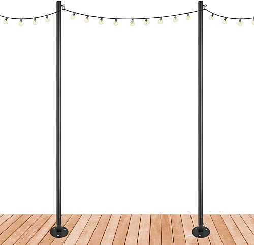 EXCELLO GLOBAL PRODUCTS Postes de luz de cadena de alta calidad, paquete de 2, se extiende hasta 10 pies, montaje en cubierta (madera/hormigón)