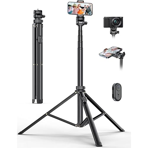 71'' Phone Tripod & Selfie Stick, Tripod for iPhone with Detachable Remote, Portable Phone Tripod Stand for Video Recording, Travel Tripod for Cell Phone, Compatible with Smartphones, DSLR