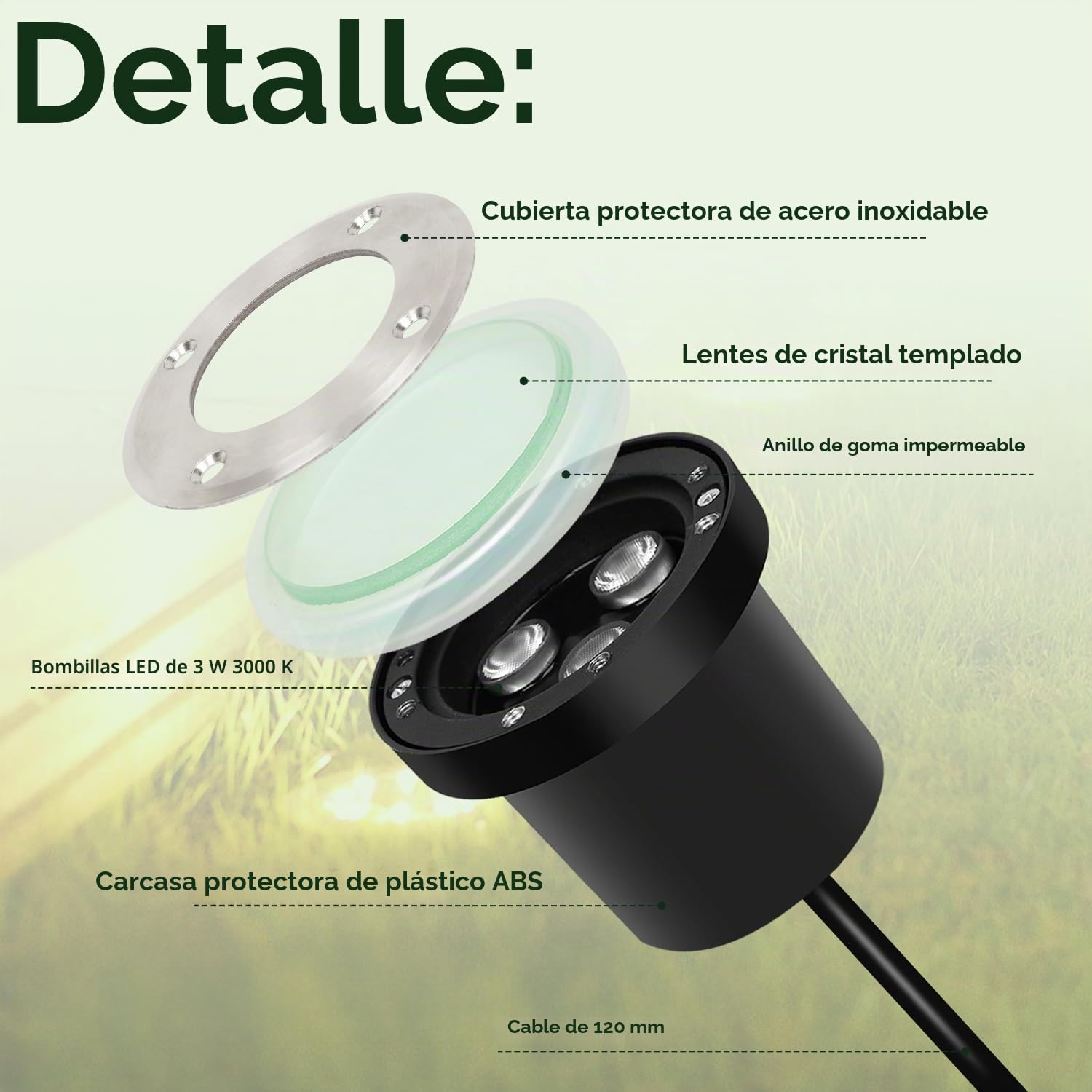 Fiqops 8x Foco Suelo Exterior Empotrable 3W Blanco cálido IP65,focos empotrables redondos negros mate,transitables 230V,ideales para jardín,piscina,plantas y decoración exterior