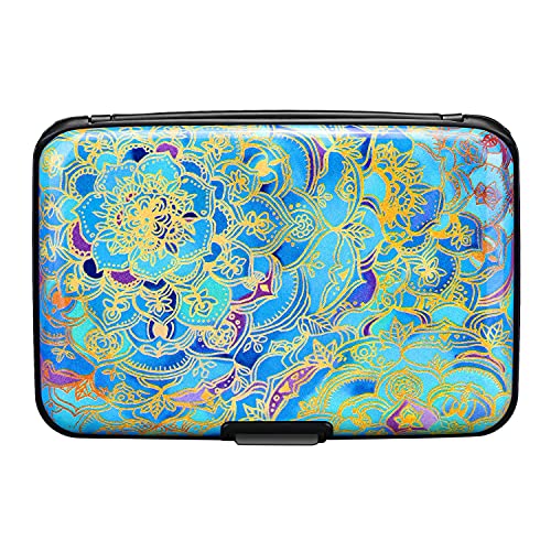 Image of Elfish Mini RFID Aluminum Wallet Credit Cards Holder Business Card Case Metal ID Case for Men Women (Color flower)