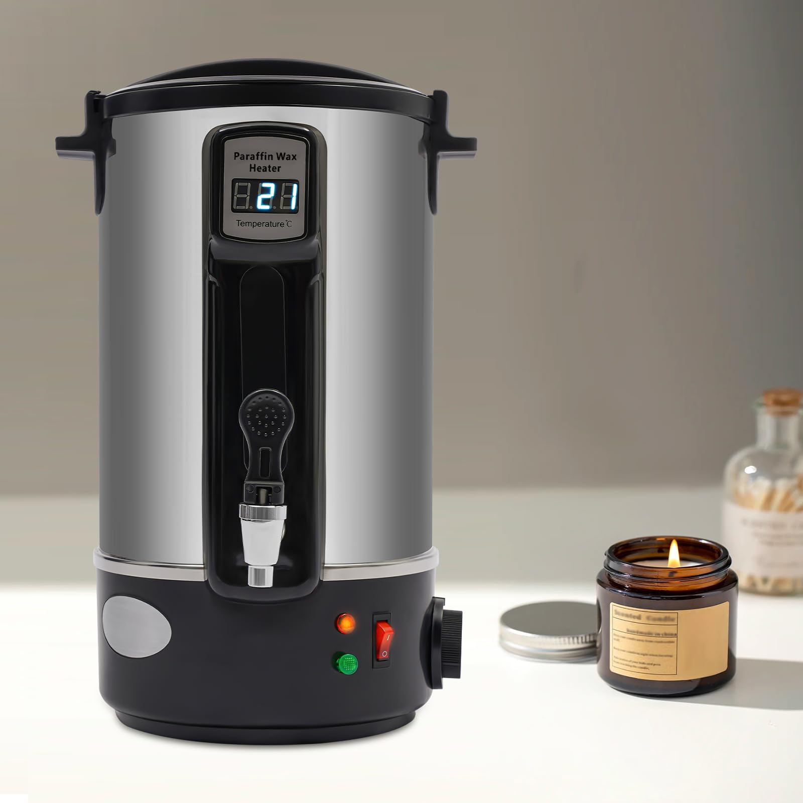 Fondatore per cera elettrica 12 l 1100 W, macchina per sciogliere la cera con rubinetto e display a LED, vaso per cera temperatura 30-100 °C, per soia paraffina cocco, casa officina, acciaio inox 201