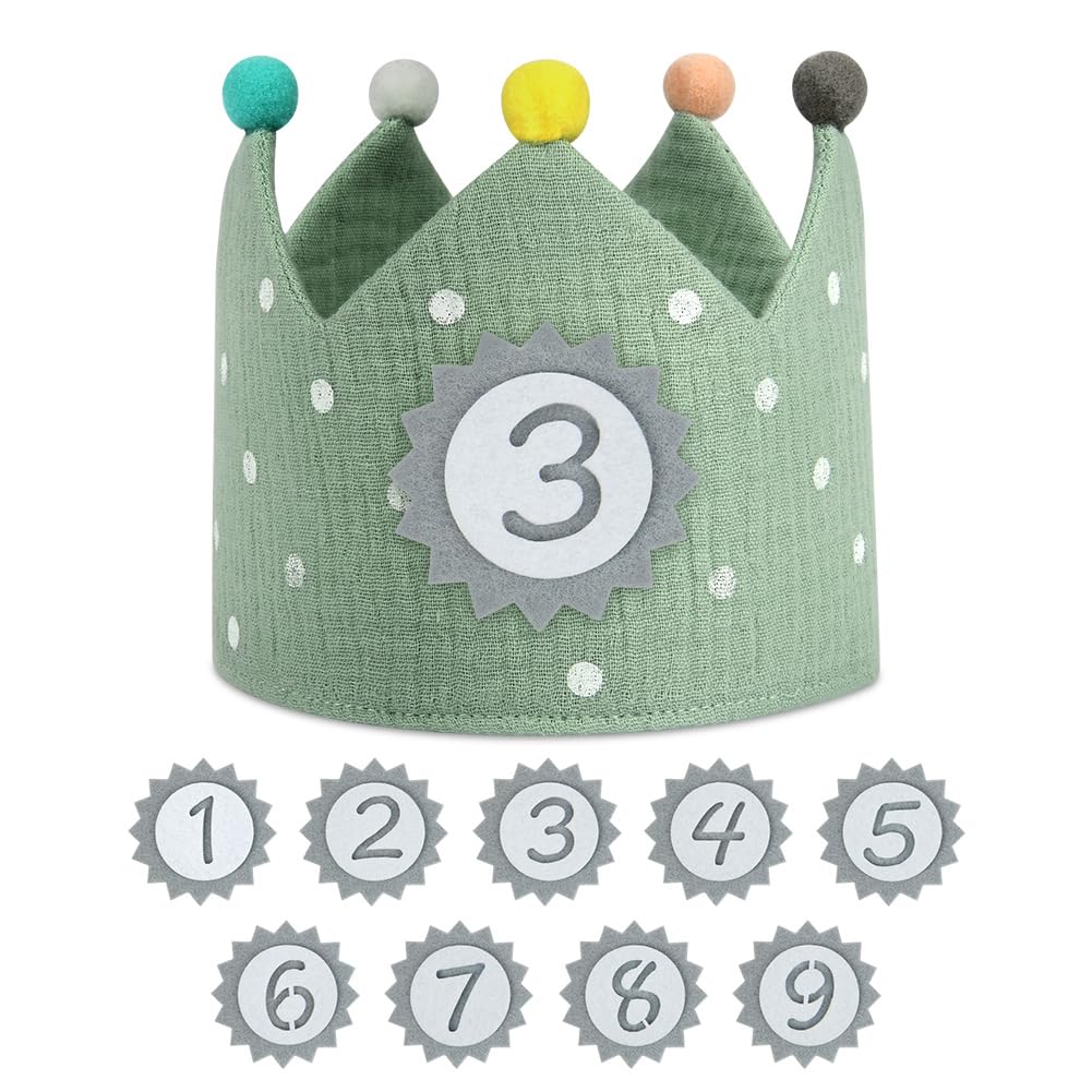 URAQT Corona Cumpleaños, Corona de Infantil Cumpleañoscon Números Intercambiables del 0 al 9, Corona Cumpleaños 1 Año con Ajustable Aniversario Años o Meses