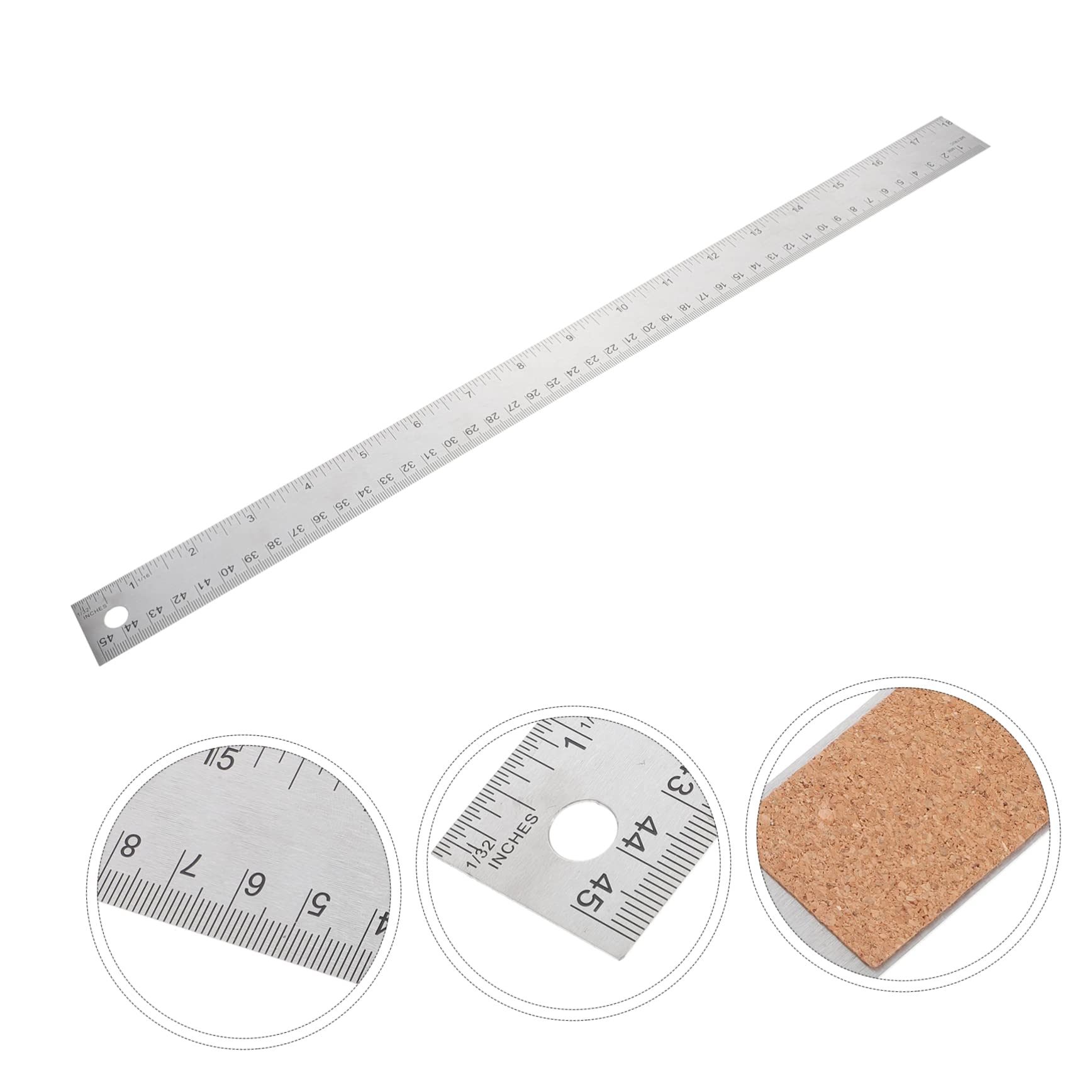 5piezas Regla De Acero Inoxidable Base De Corcho para Dibujo y Carpintería Herramienta Práctica para Estudiantes y Profesionales