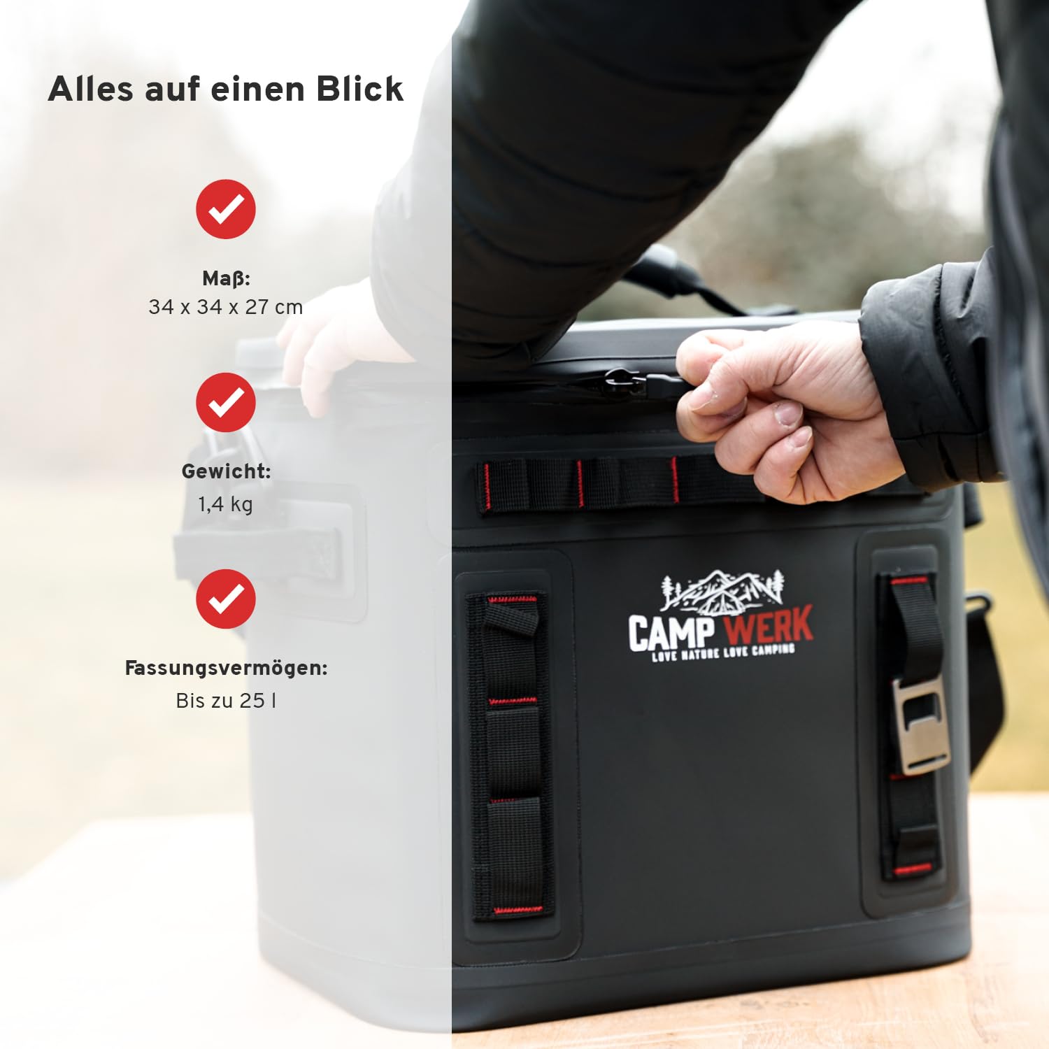 CAMPWERK 25L Kühltasche – Wasserdicht, isoliert & robust – Perfekt für Camping, Outdoor & Picknick
