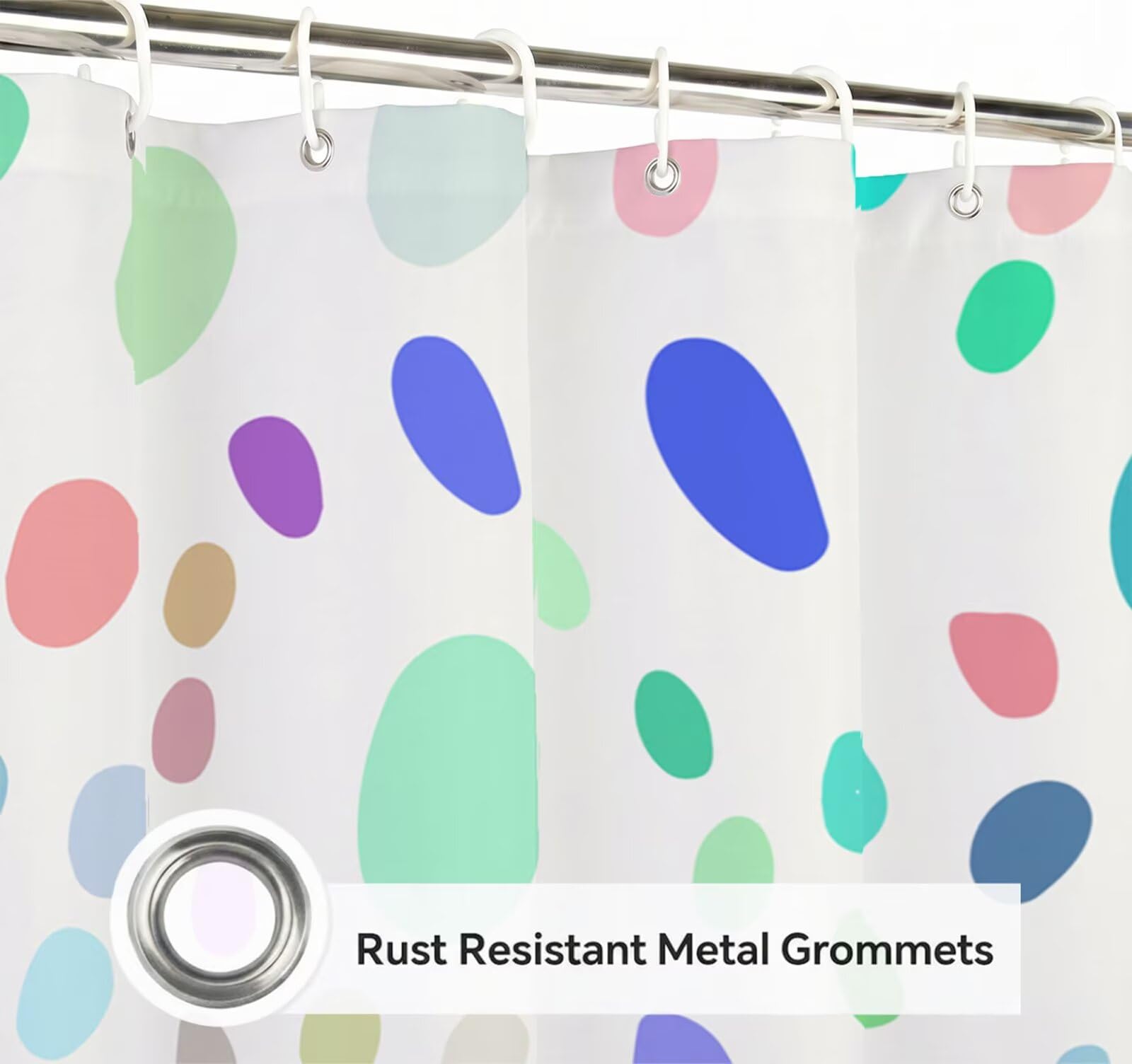 Rideau de Douche 180x220 cm - Tissu Polyester Imperméable Anti-Moisissure - 12 Anneaux Inclus - Ourlet Lesté pour Stabilité - Lavable en Machine - Idéal de Baignoire et Douche - Coloré & Pois Y1#509