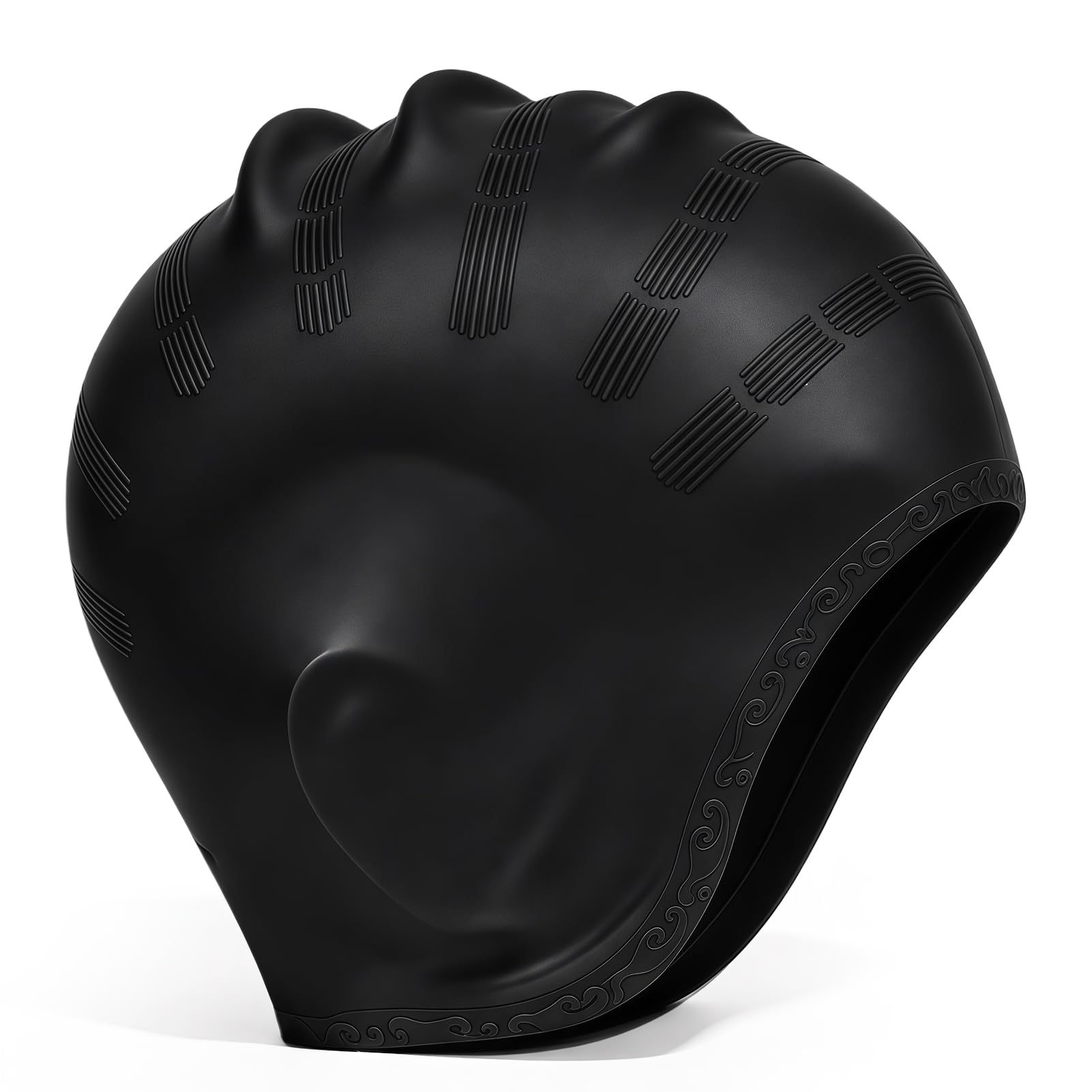 JOVIA Silicone Swimming Cap with 3D Ear Protection, Waterproof & Lightweight Swim Hat, Anti-Slip Design Fits Long and Short Hair, Hypoallergenic Bathing Cap for Women, Men, Adults & Youth (Black)