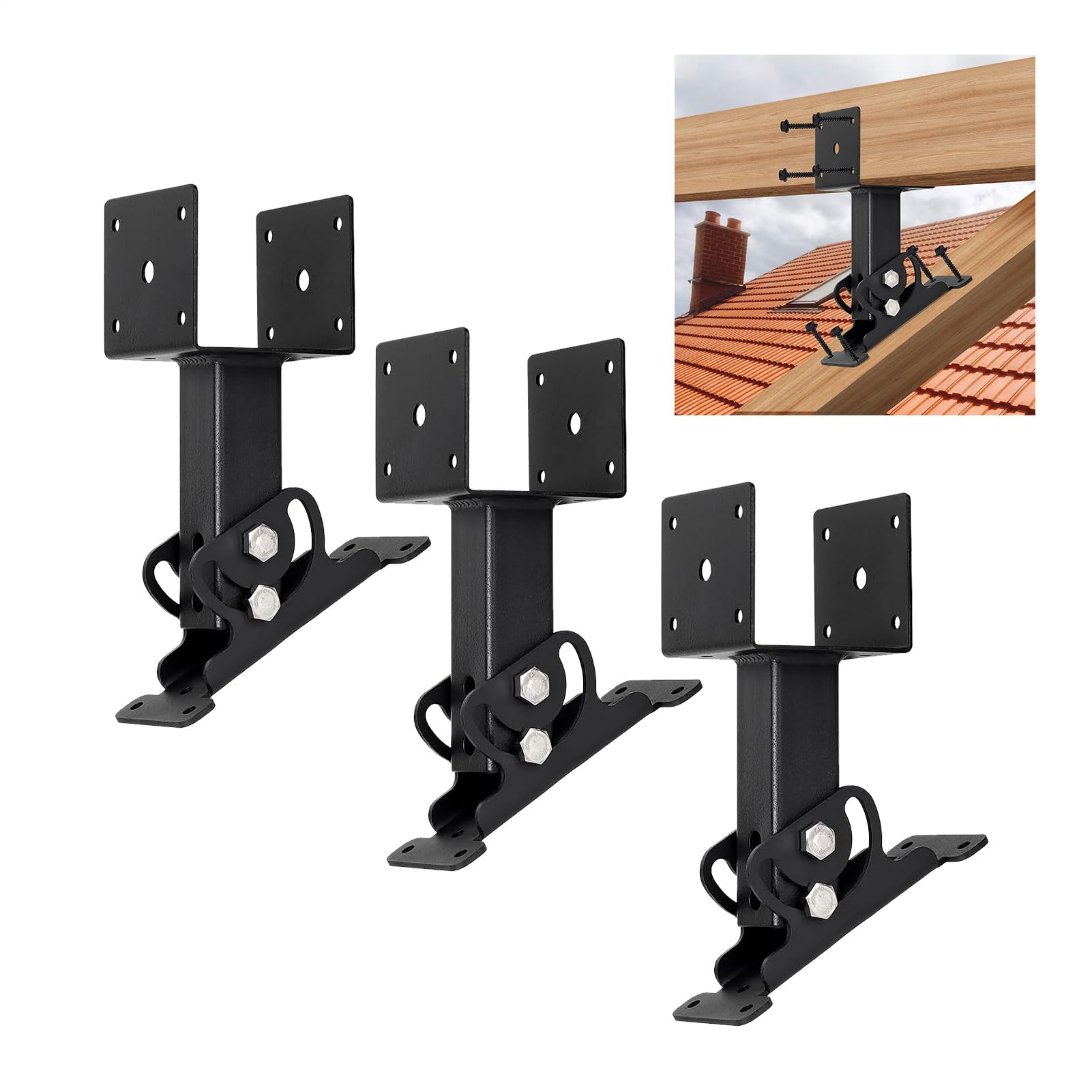 Pergola Halterung 9x9 cm (3,5 Zoll) 3er-Set – Metall Dachhalterung Verstellbar für Pavillon, Terrassenüberdachung & Pfostenhalterung, Schwerlast, Schwarz