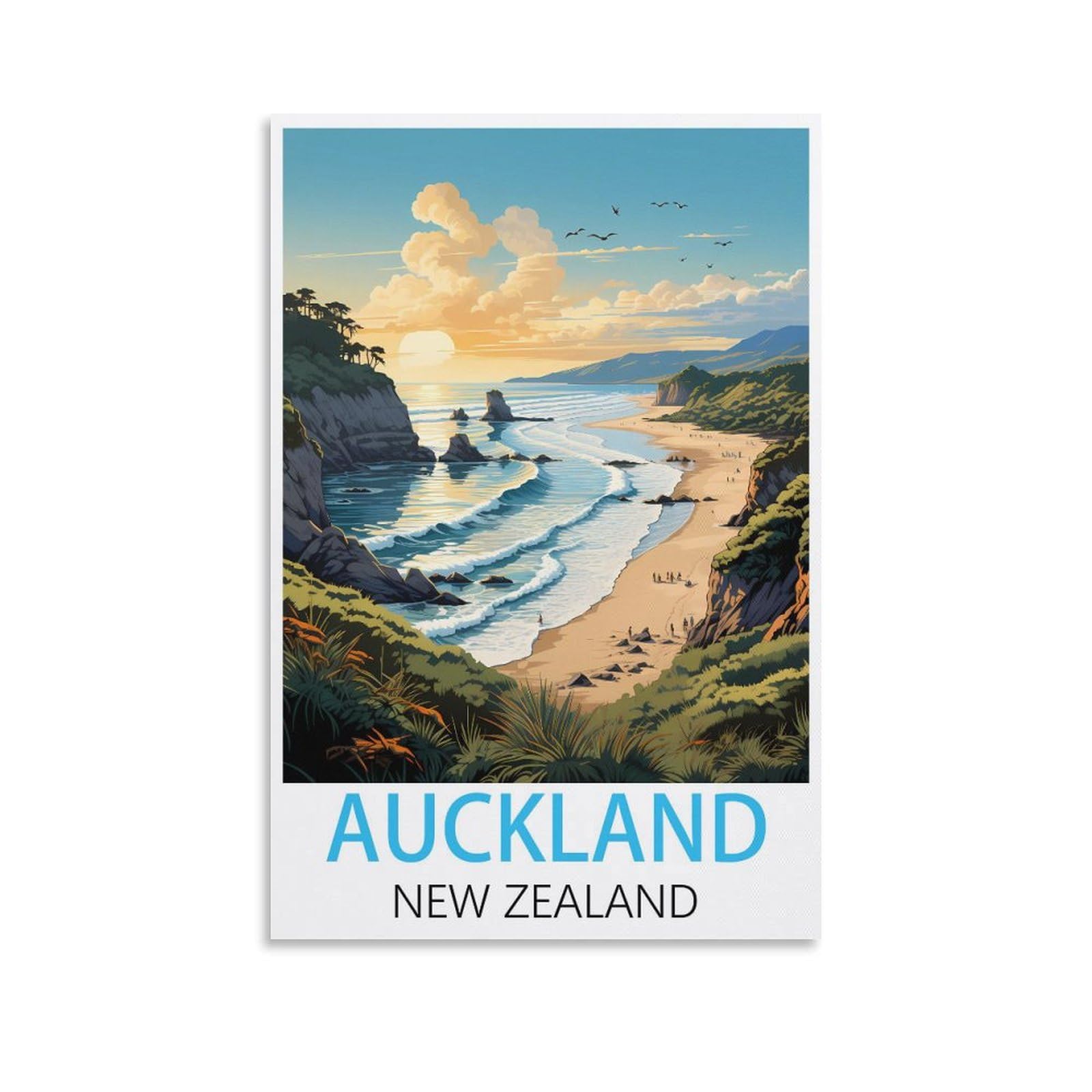 Hsayyiii Unframe-Style Auckland New Zealand Vintage Travel Poster 20X30inch(50X75cm) Canvas Art Poster And Wall Art Picture Print Bedroom Decor