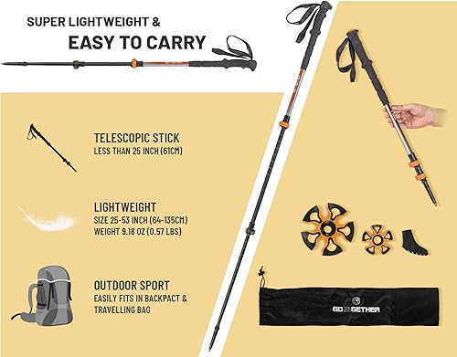 Miniatura 2 de G2 Hiker - Bastones de senderismo telescópicosaleación de aluminioagarre de espuma EVAagarre de corchocorrea acolchada de espumacorrea