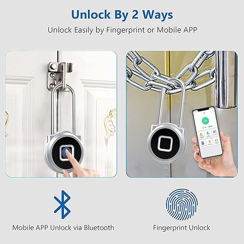 Miniatura 2 de Candado de huellas dactilares eLinkSmart Long Candado con grillete de 1.772 pulgadas (1.772 in) aplicación de teléfono, SmartWatch resistente a la