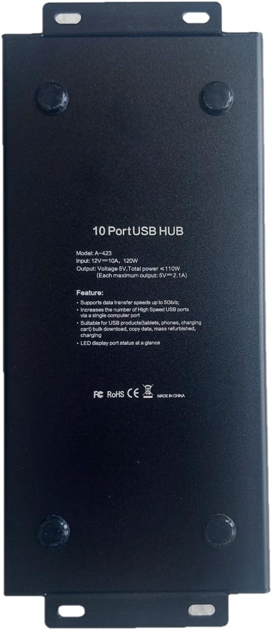 Altairtech.io 10-Port Powered USB 3.0 Hub with 12V 10A Power Adapter, Multi Port Expander Fast Data Transfer USB Data Hub Splitter for Laptop, PC, Mobile, Mobile HDD, Flash Drives, Miners