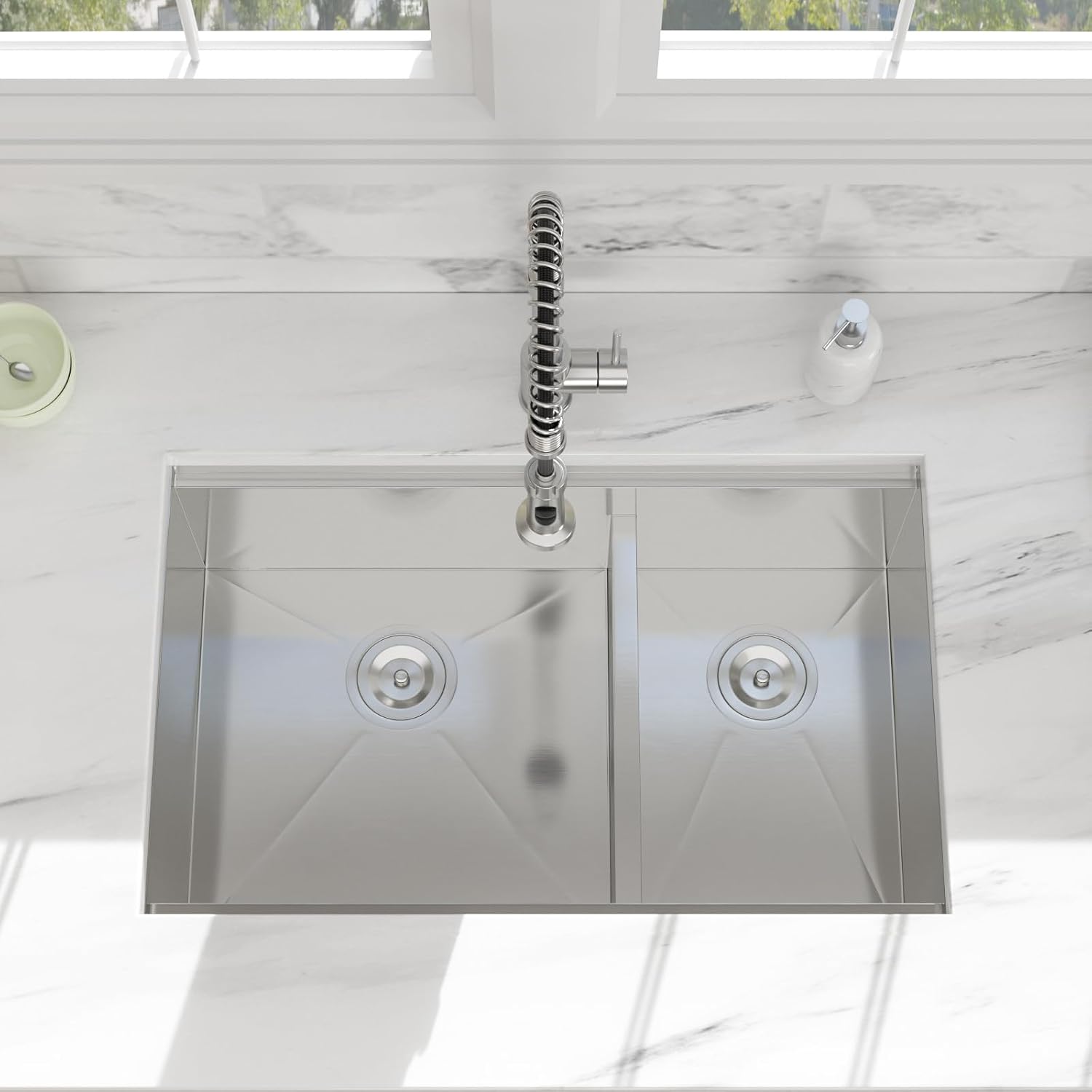 30 Undermount Kitchen Sink - 30x19 Double Bowl Kitchen Sinks Workstation 16 Gauge Stainless Steel Sink Low Divide Double Basin 60/40