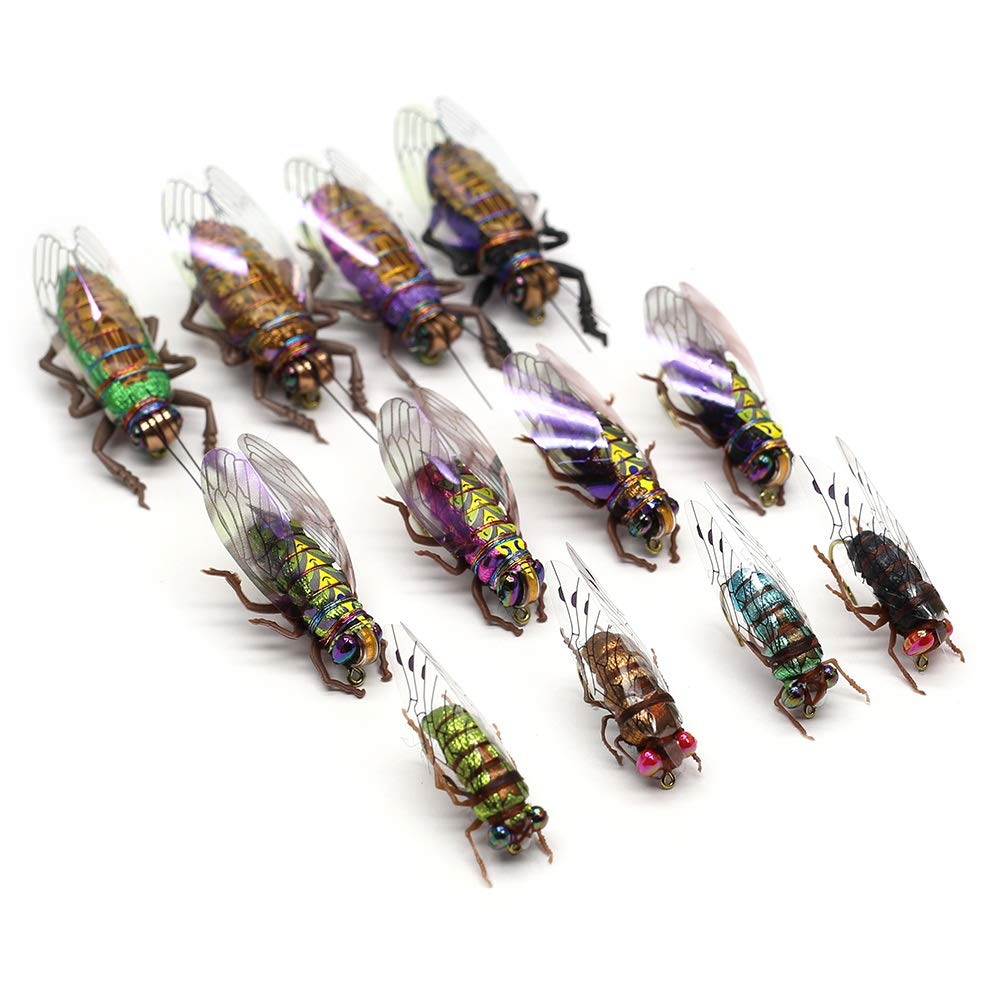YZD Lot de 48 leurres pour pêche à la Mouche et Mouches réalistes, 4-Cicada kit 12pcs
