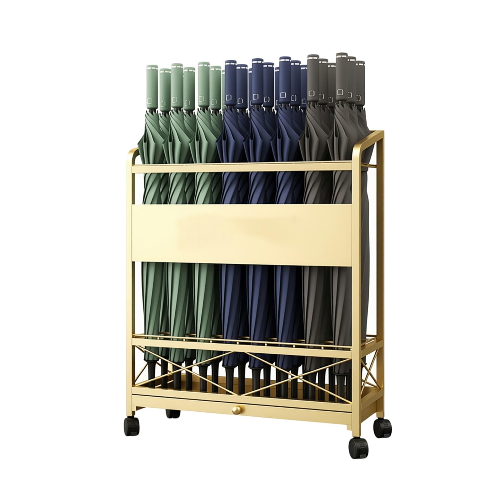 WXPGFEQ 360° Movable Umbrella Stand, Iron Draining Storage Rack for Home Entrance, Hotel Lobby, Easy Assembly